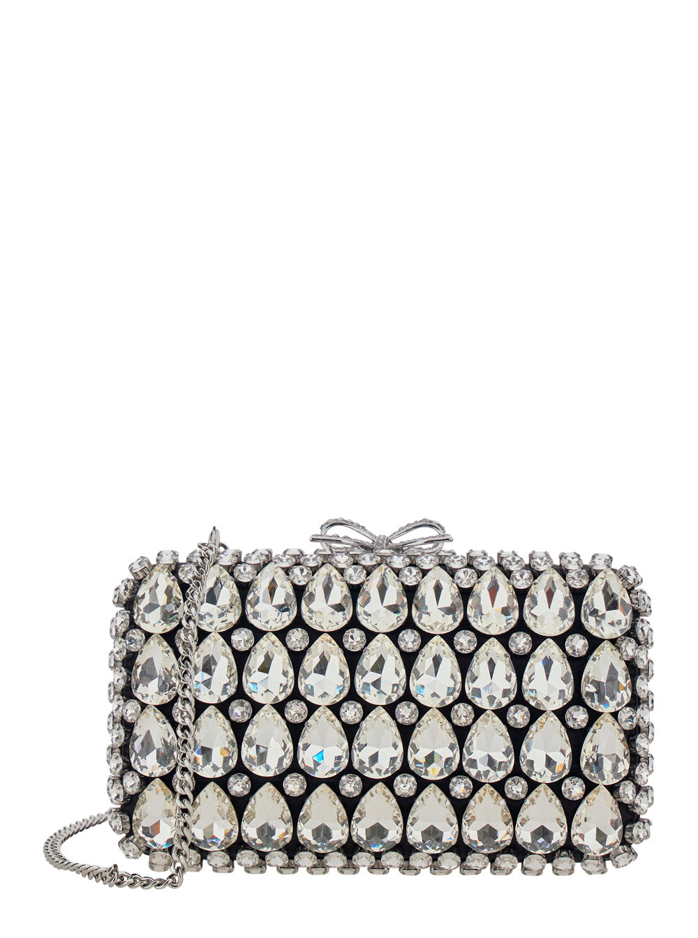 Self-Portrait Women Clutch Bag 'Black Satin Crystal' With Crystal Details In Black Satin For Women SELF-PORTRAIT