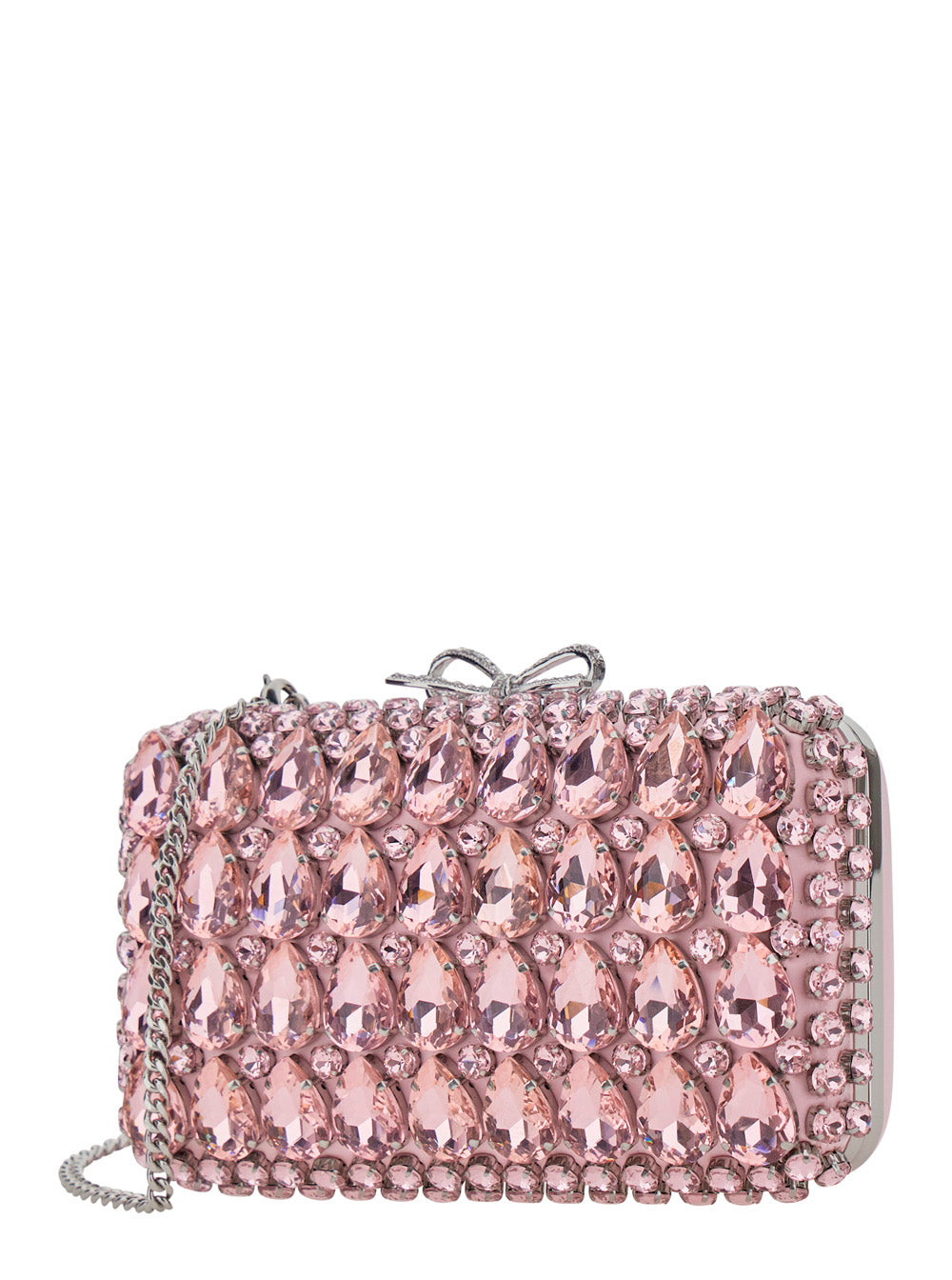 Self-Portrait Women "Pink Satin Crystal Clutch Bag" Pink Clutch Bag With Crystals On The Front In Satin For Women SELF-PORTRAIT