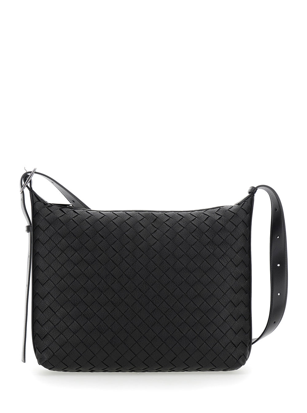 Bottega Veneta Men Black Crossbody Bag 'Traveler' With All-Over Intreccio Motif In Leather For Men BOTTEGA VENETA