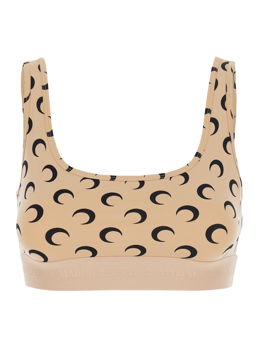 Marine Serre Women Beige Sports Bra With Moon All-Over Print And Logo Lettering In Tech Fabric For Women MARINE SERRE