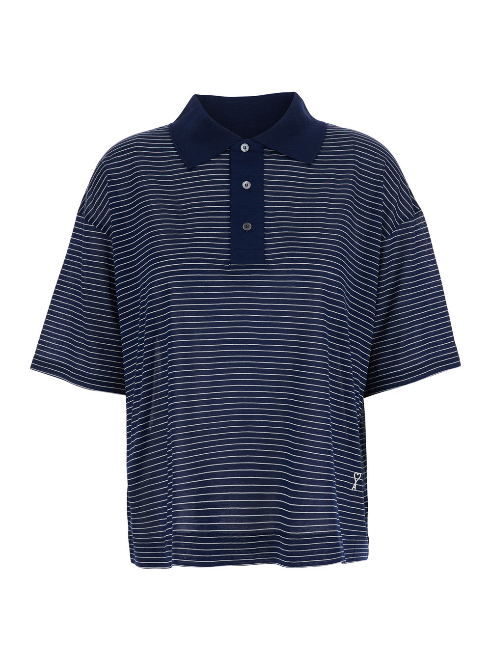 Ami Paris Women Blue Polo Shirt With Striped Motif And Embroidered Ami De Coeur Logo On The Front In Cotton For Women AMI PARIS