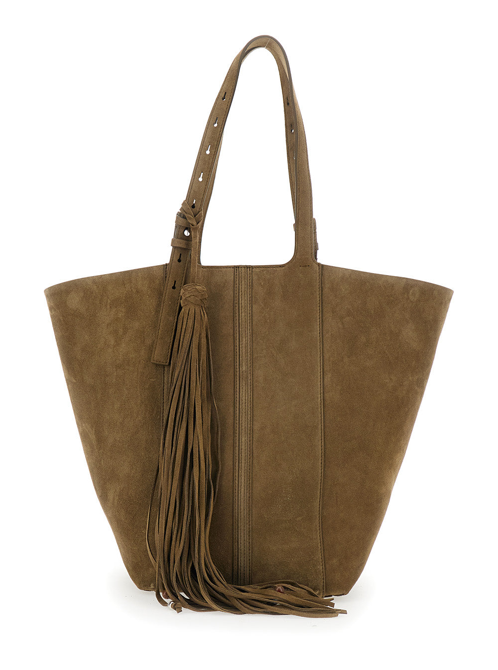 Golden Goose Women Tote Bag 'Shopping 24.7' In Suede Green With Nappa Fringes And Silver Metal Details For Women GOLDEN GOOSE