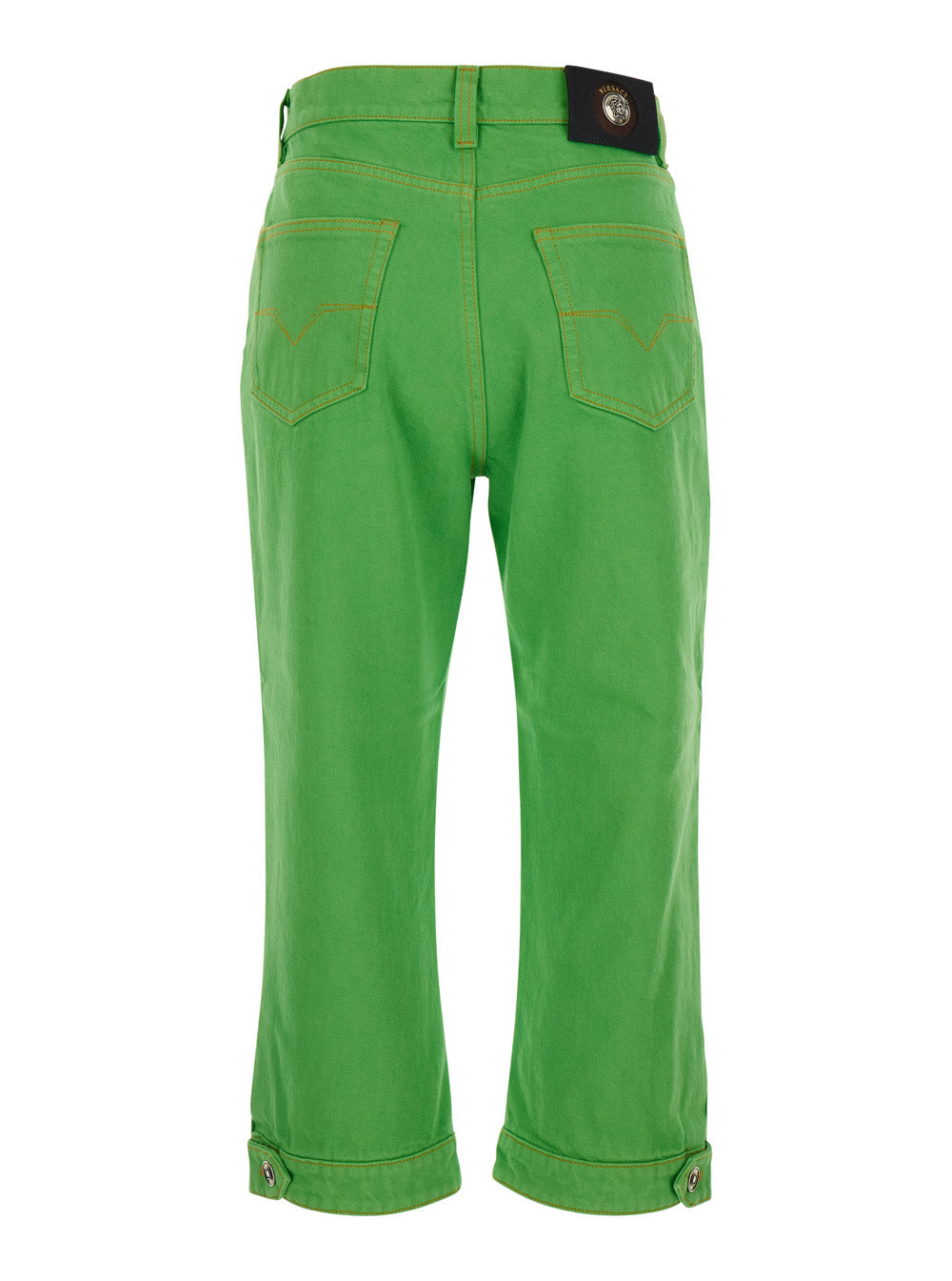 Versace Women 'Capri' Green Five-Pocket Jeans With Medusa Patch On The Back In Cotton For Women VERSACE
