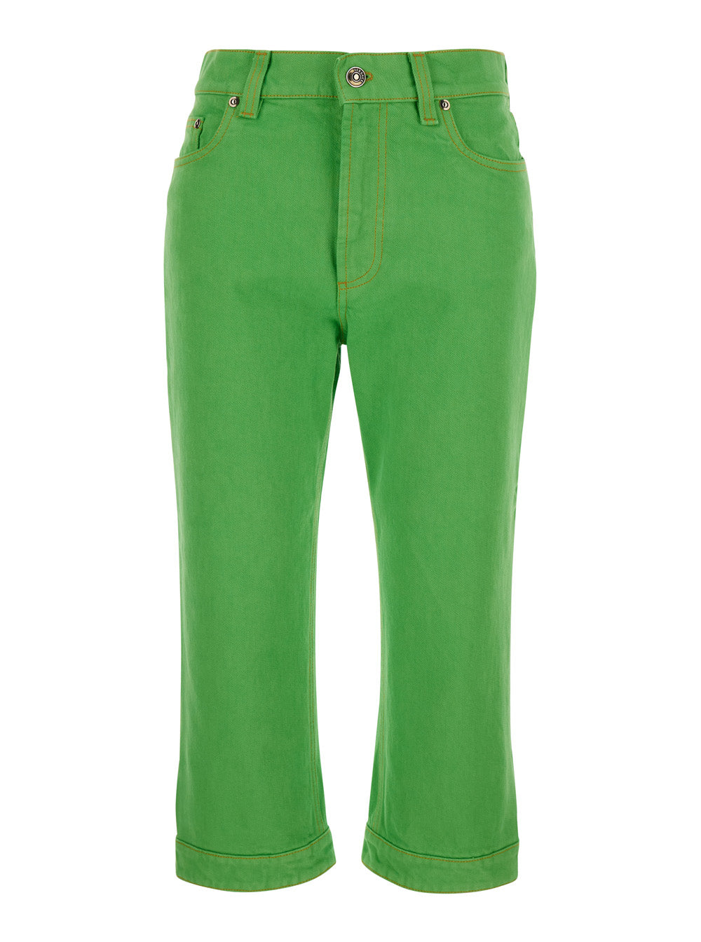 Versace Women 'Capri' Green Five-Pocket Jeans With Medusa Patch On The Back In Cotton For Women VERSACE