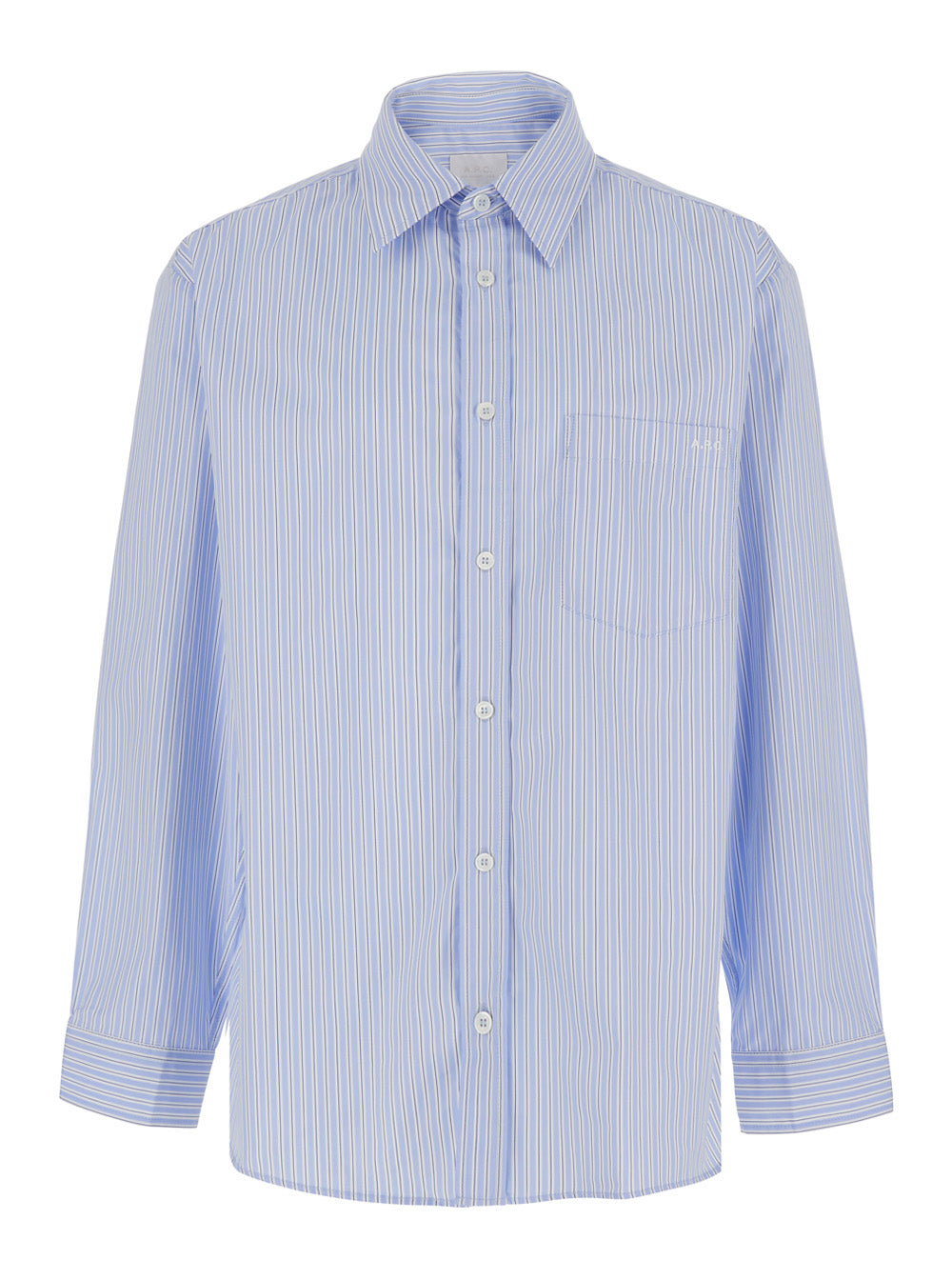 A.P.C. Men Light Blue Long-Sleeved Shirt With Classic Collar And Striped Motif In Cotton For Men A.P.C.