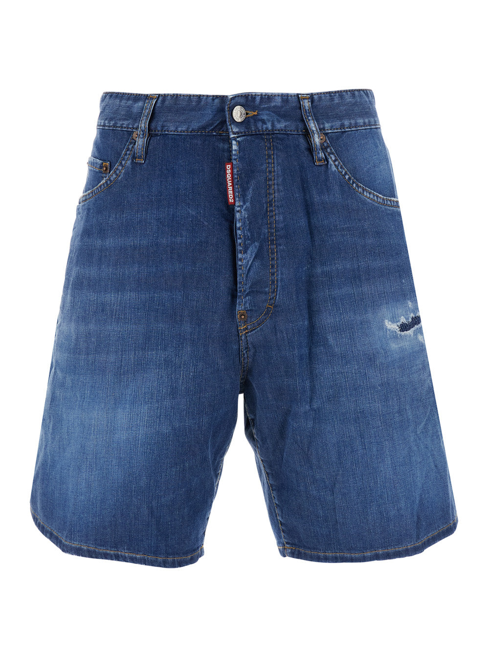 Dsquared2 Men Blue Shorts With Logo Patch On The Back And Detail On The Front In Denim For Men DSQUARED2