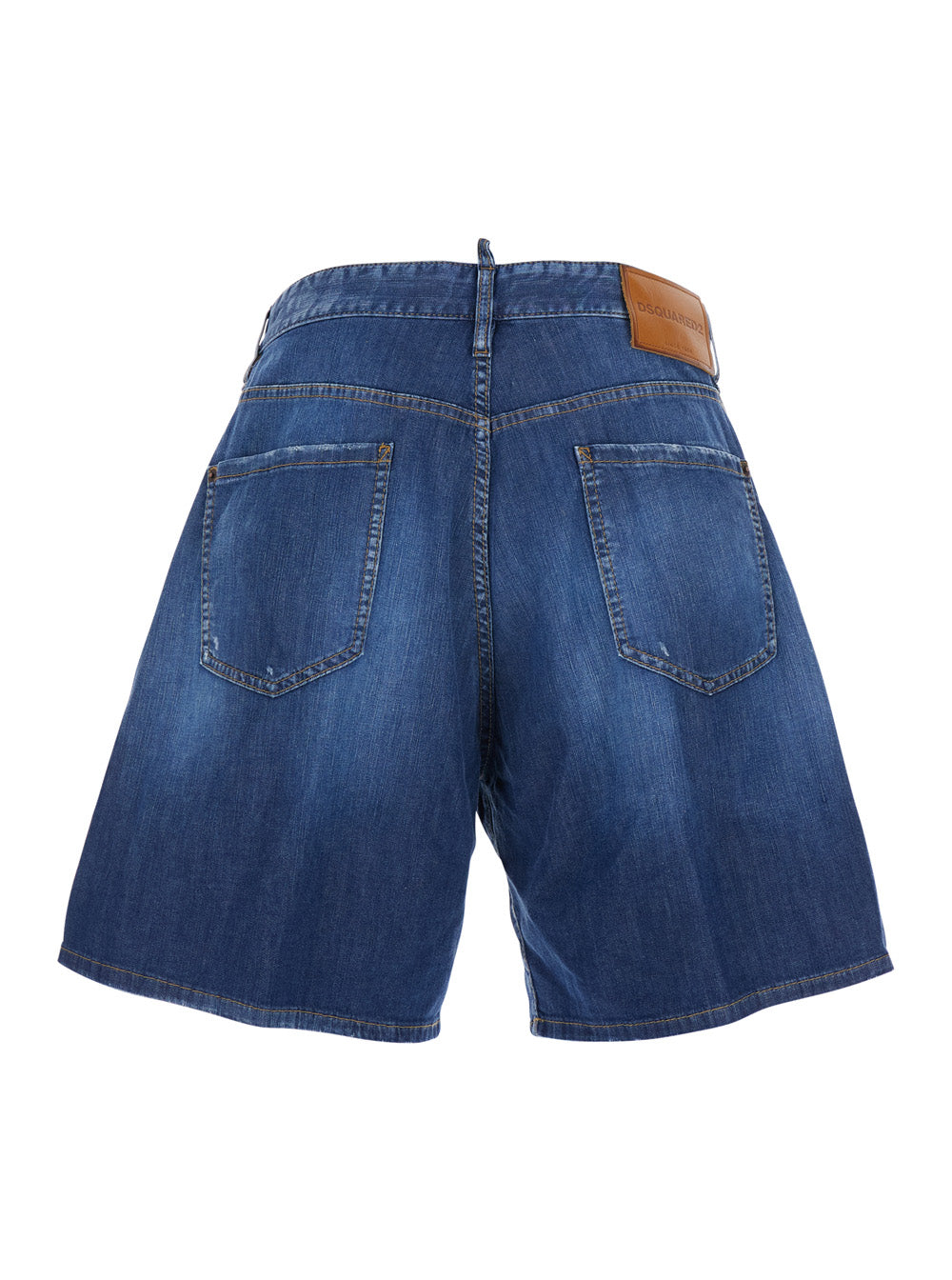 Dsquared2 Men Blue Shorts With Logo Patch On The Back And Detail On The Front In Denim For Men DSQUARED2