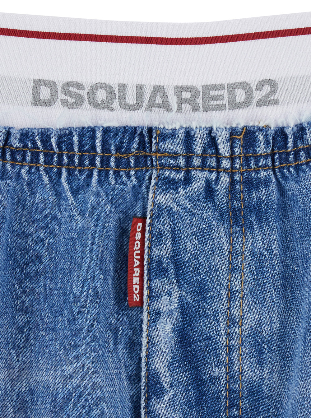 Dsquared2 Men Blue Shorts With Elastic Waist With Logo Lettering And Five-Pocket Design In Denim Men DSQUARED2