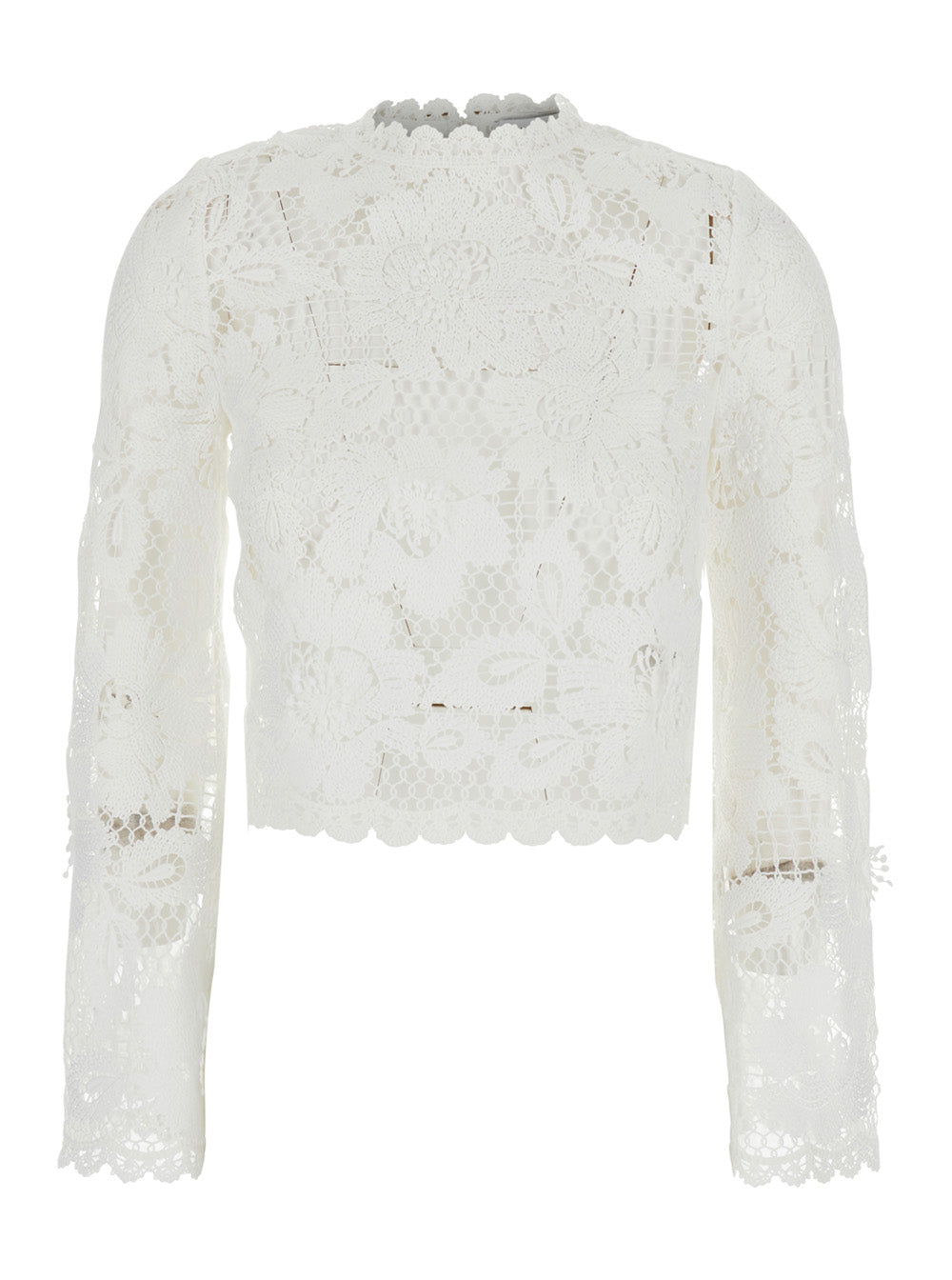 Self-Portrait Women White 'Crochet Lace' Top With Short Sleeves For Women SELF-PORTRAIT