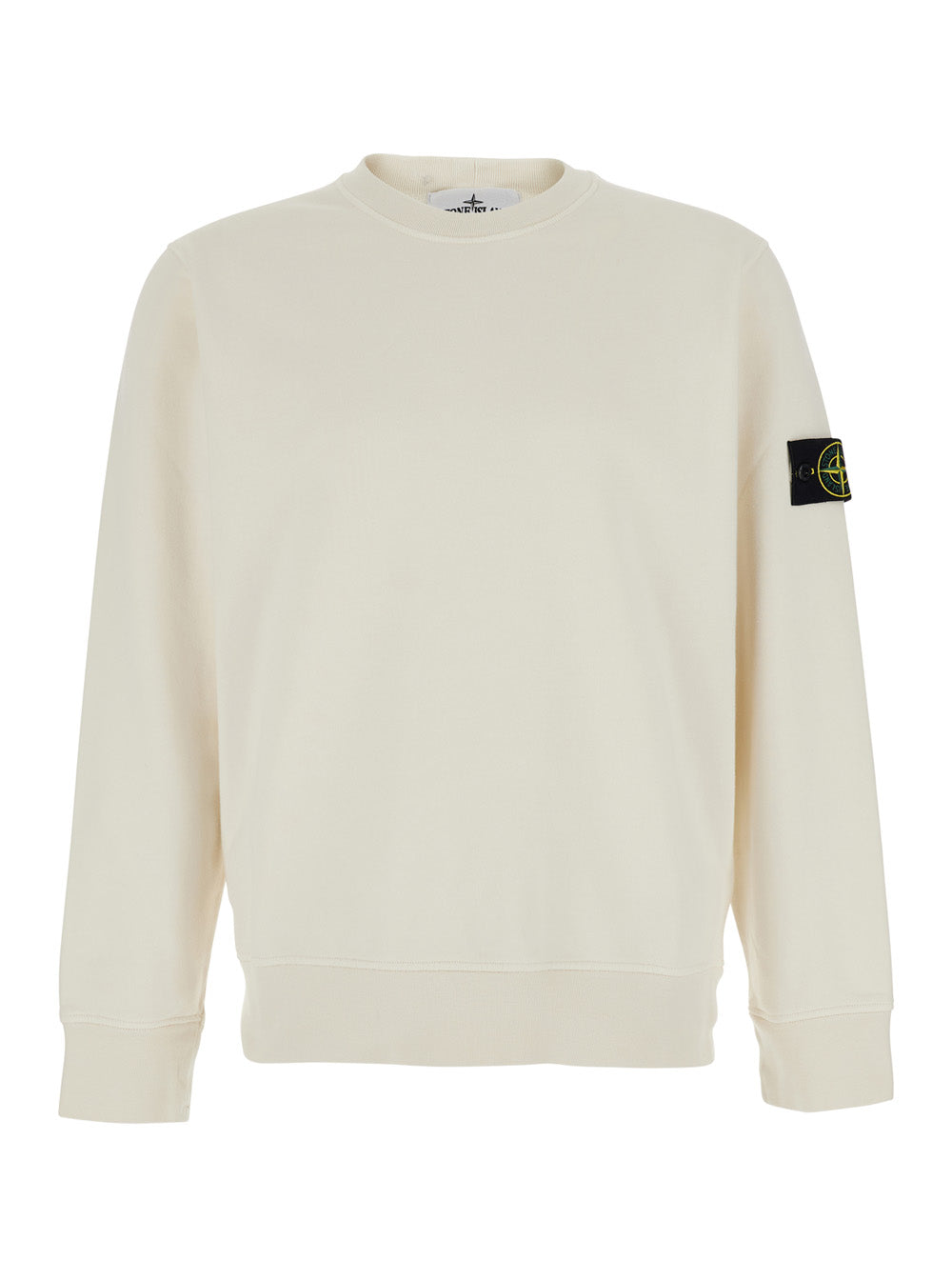 Stone Island Men Hooded Sweatshirt With Fixed Hood And Front Logo In White STONE ISLAND