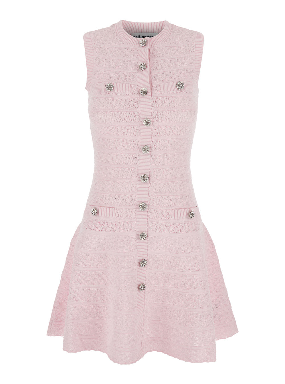 Self-Portrait Women Dress Mini 'Pink Pointelle Diamante Knit' Pink With Short Sleeves And Mesh Details In Knit Fabric For Women SELF-PORTRAIT