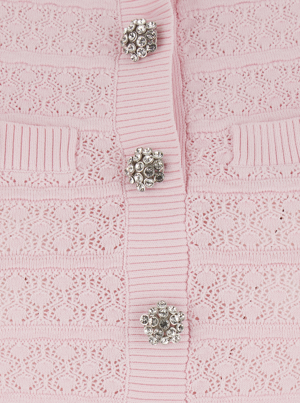 Self-Portrait Women Dress Mini 'Pink Pointelle Diamante Knit' Pink With Short Sleeves And Mesh Details In Knit Fabric For Women SELF-PORTRAIT
