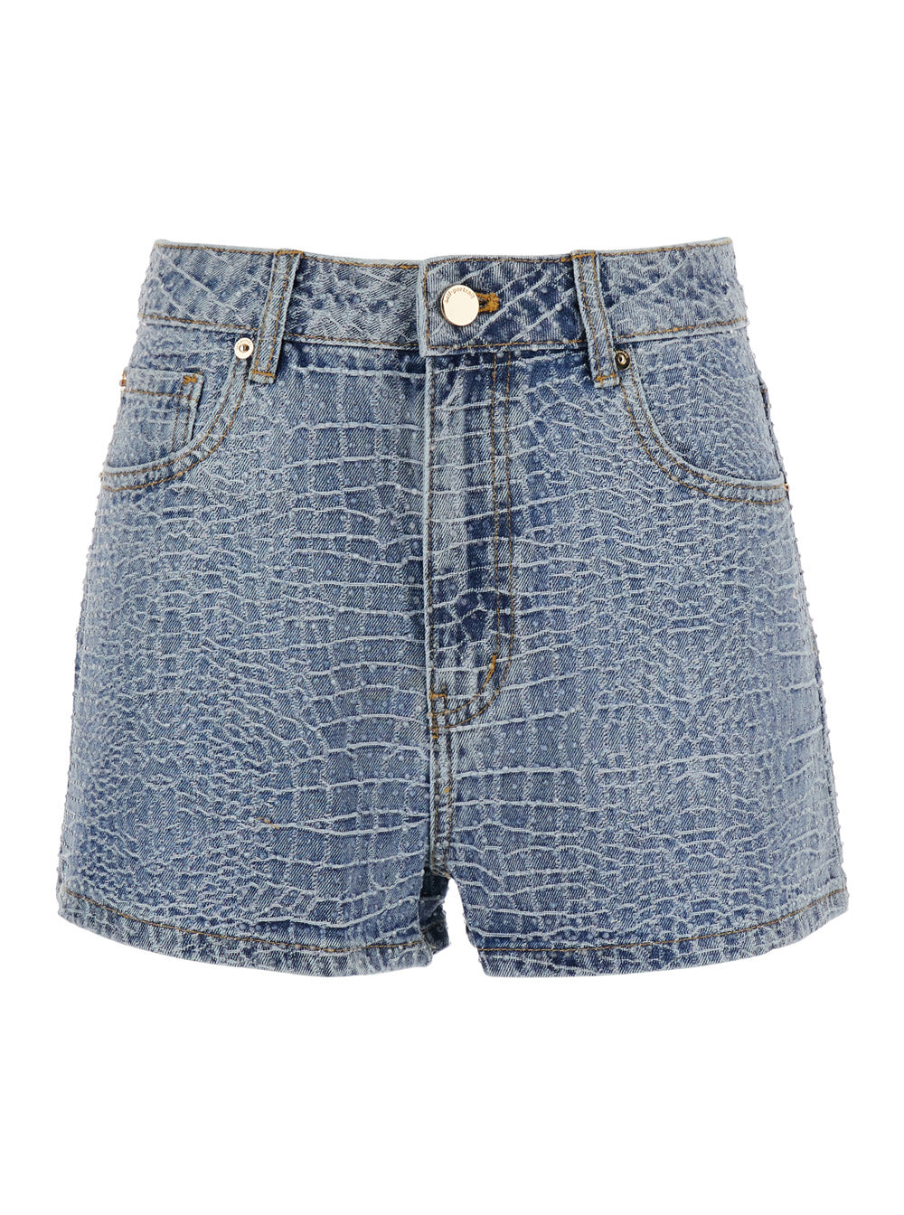 Self-Portrait Women Shorts 'Rhinestone Croc Effect' Blue Denim With Strass Details - Cotton - Women SELF-PORTRAIT