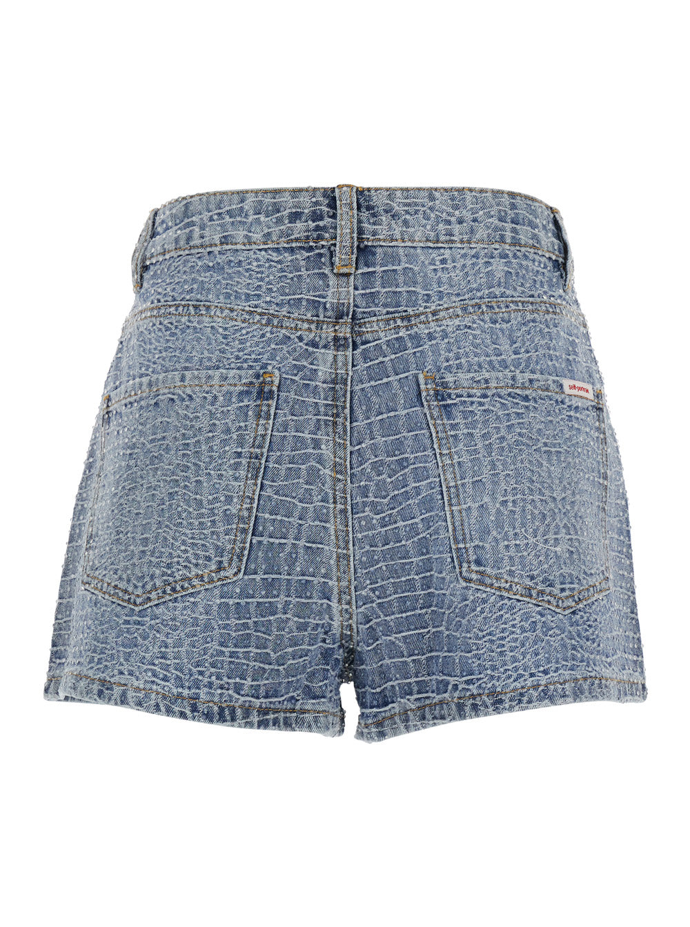 Self-Portrait Women Shorts 'Rhinestone Croc Effect' Blue Denim With Strass Details - Cotton - Women SELF-PORTRAIT