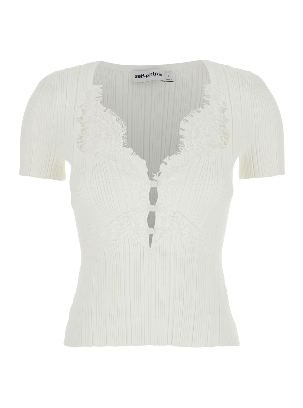 Self-Portrait Women White Lace Trim Knit Top - Dress With White Lace Details - Knitwear - In Fabric - Women SELF-PORTRAIT