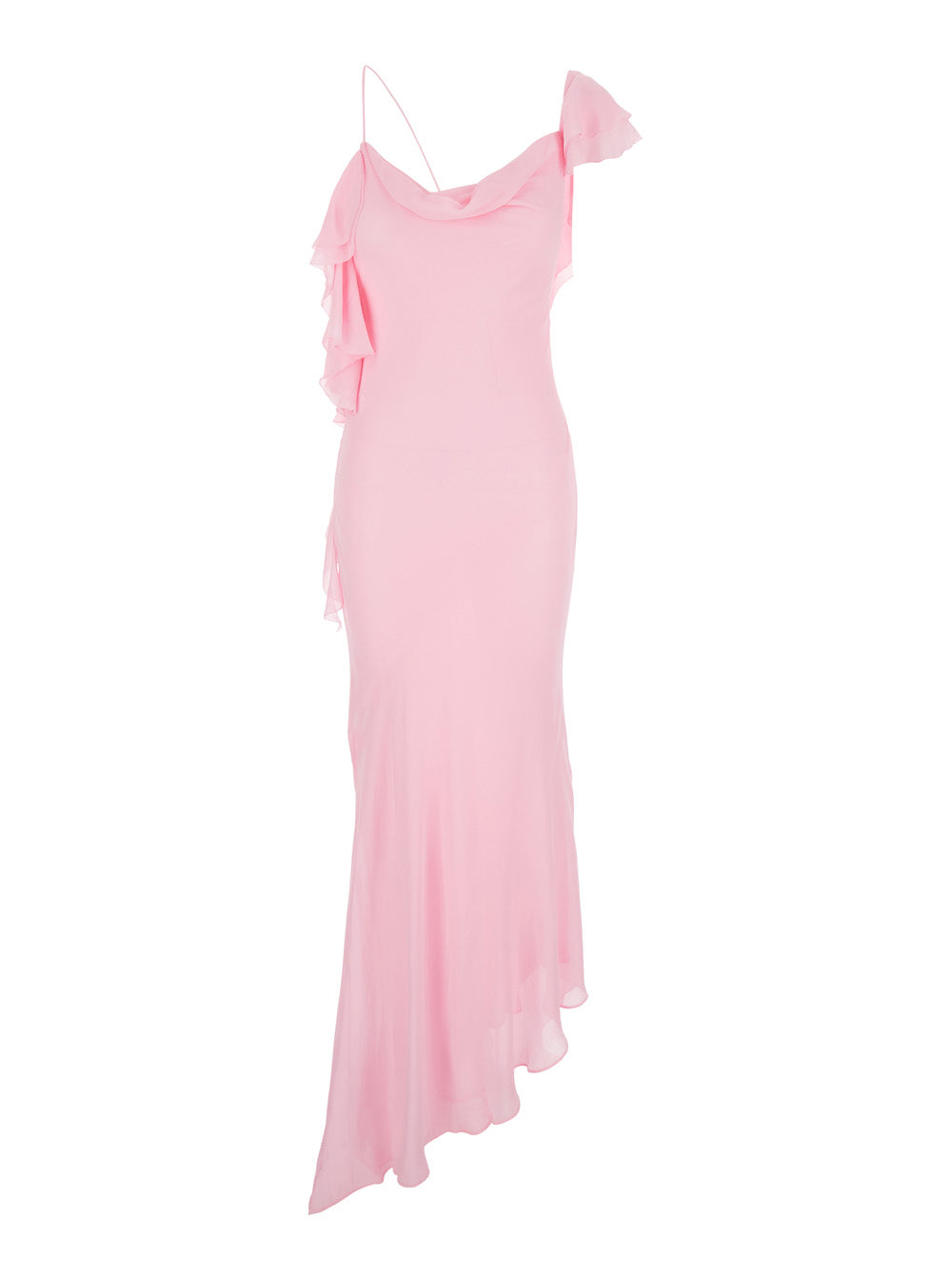 Self-Portrait Women Pink Long Dress With Ruffles In Georgette For Women SELF-PORTRAIT