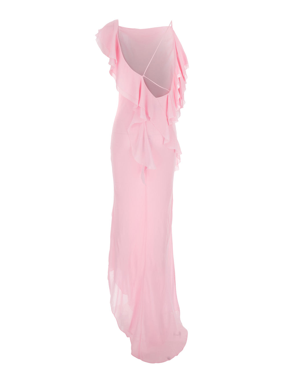Self-Portrait Women Pink Long Dress With Ruffles In Georgette For Women SELF-PORTRAIT