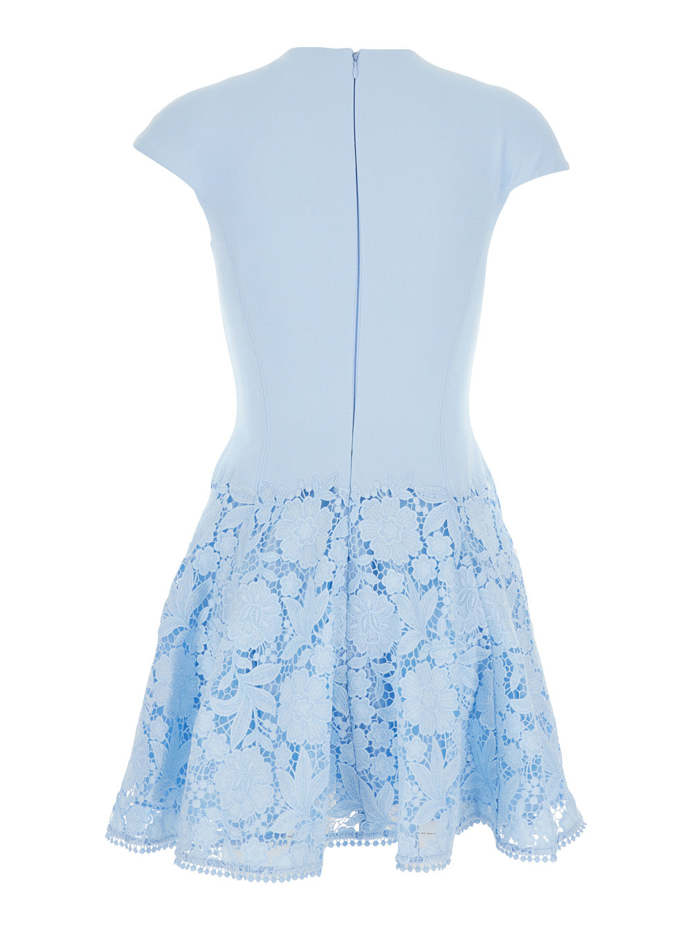 Self-Portrait Women Light Blue Mini Dress With Lace Embroidery On The Skirt In Tech Fabric For Women SELF-PORTRAIT
