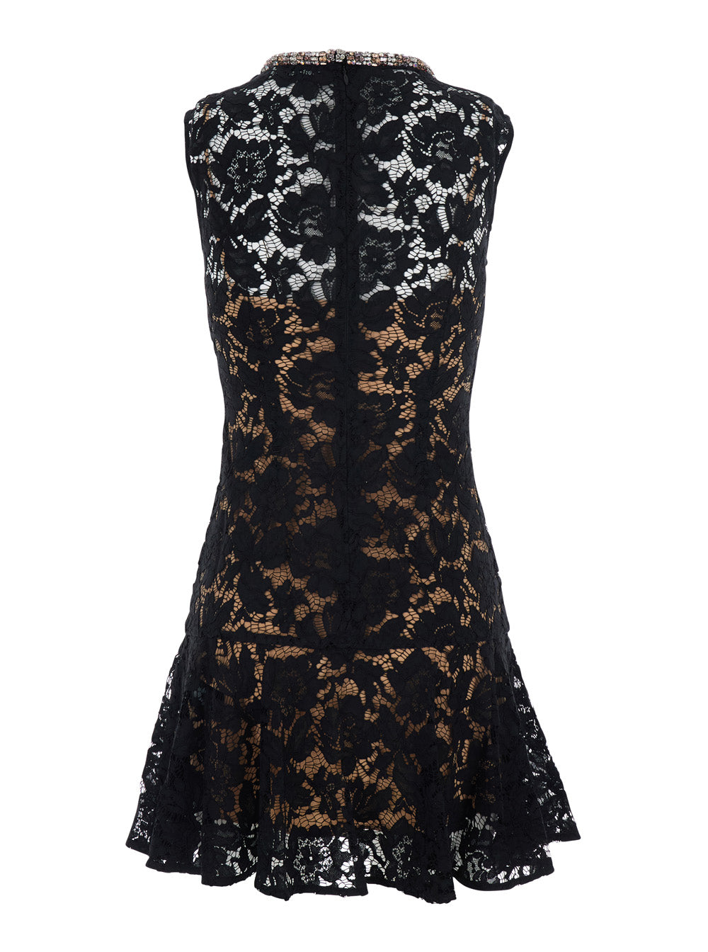 Self-Portrait Women Black Mini Dress With All-Over Lace Embroidery And Crystal Decoration In Tech Fabric For Women SELF-PORTRAIT