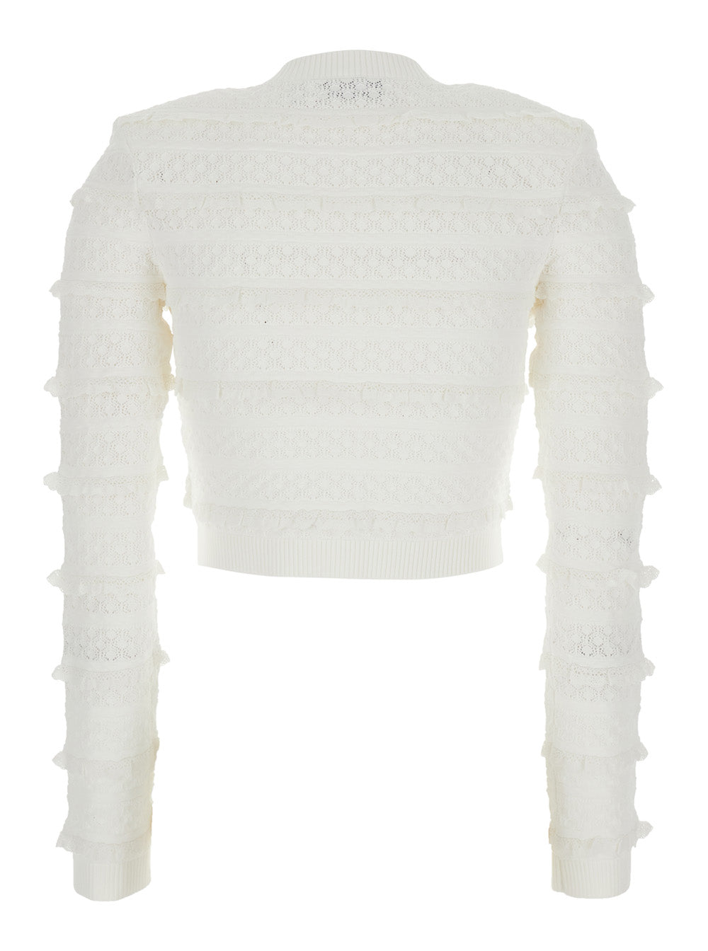 Self-Portrait Women Cardigan 'White Pointelle Diamante' With Long Sleeves In White Knit For Women SELF-PORTRAIT