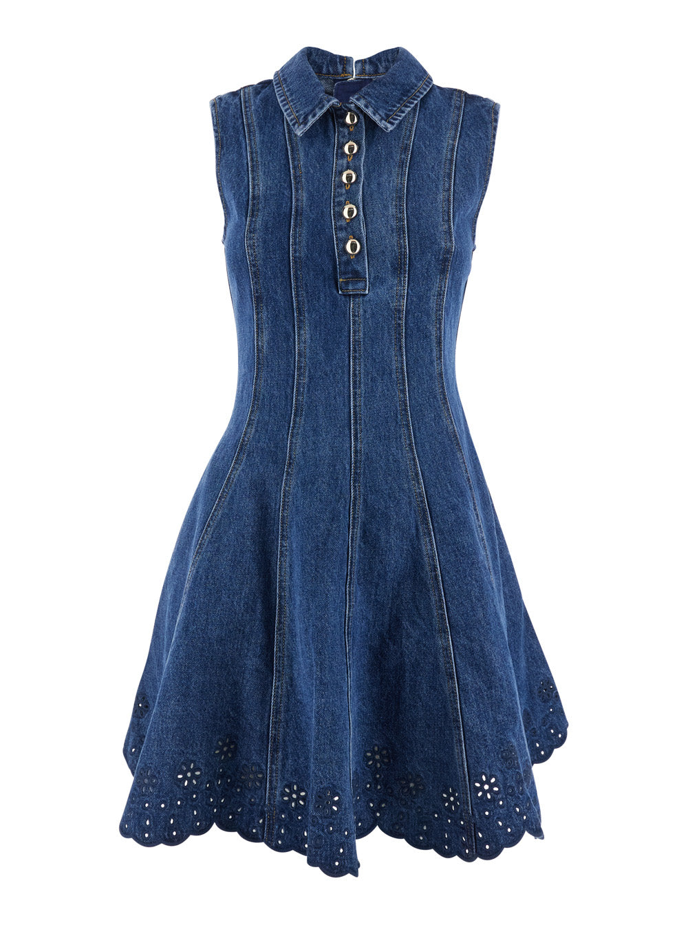 Self-Portrait Women Blue Mini Dress With Classic Collar And Embroidery In Denim For Women SELF-PORTRAIT