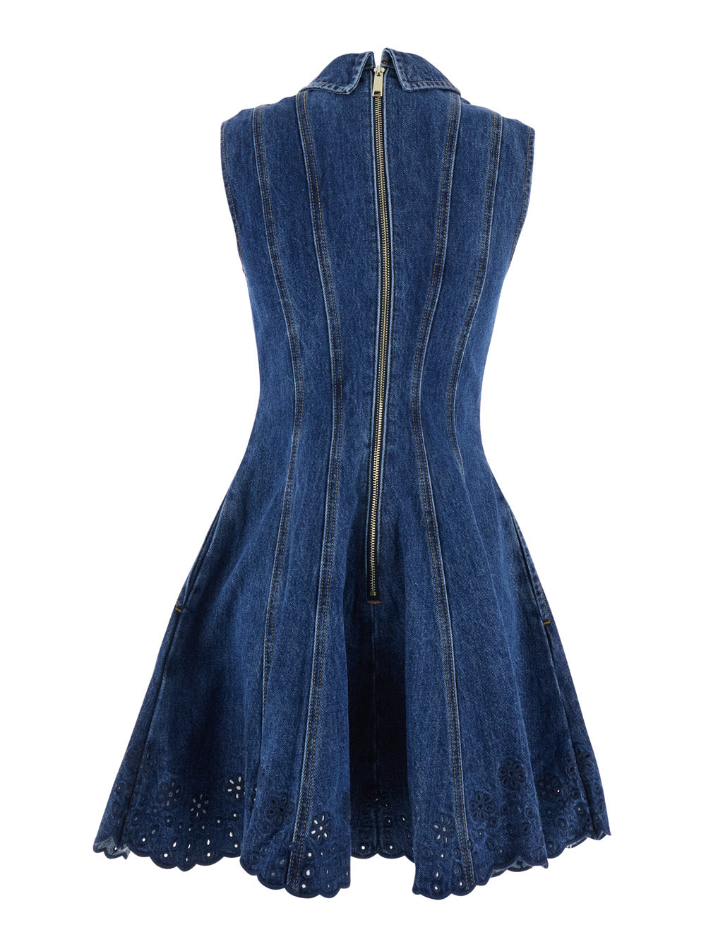 Self-Portrait Women Blue Mini Dress With Classic Collar And Embroidery In Denim For Women SELF-PORTRAIT