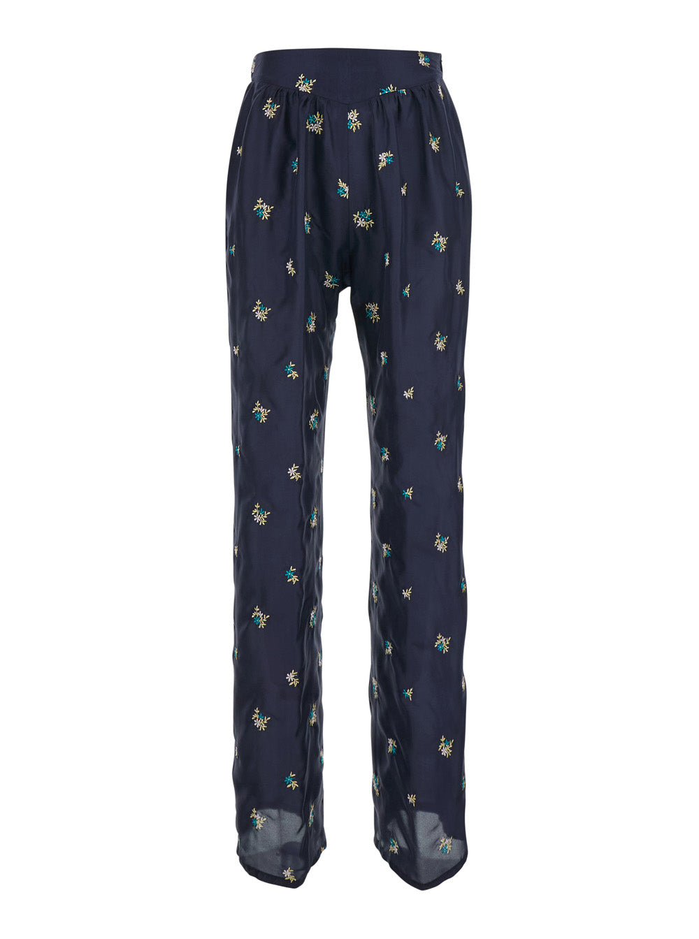 Forte_Forte Women Blue Pants With All-Over Floral Embroidery In Silk Women FORTE FORTE