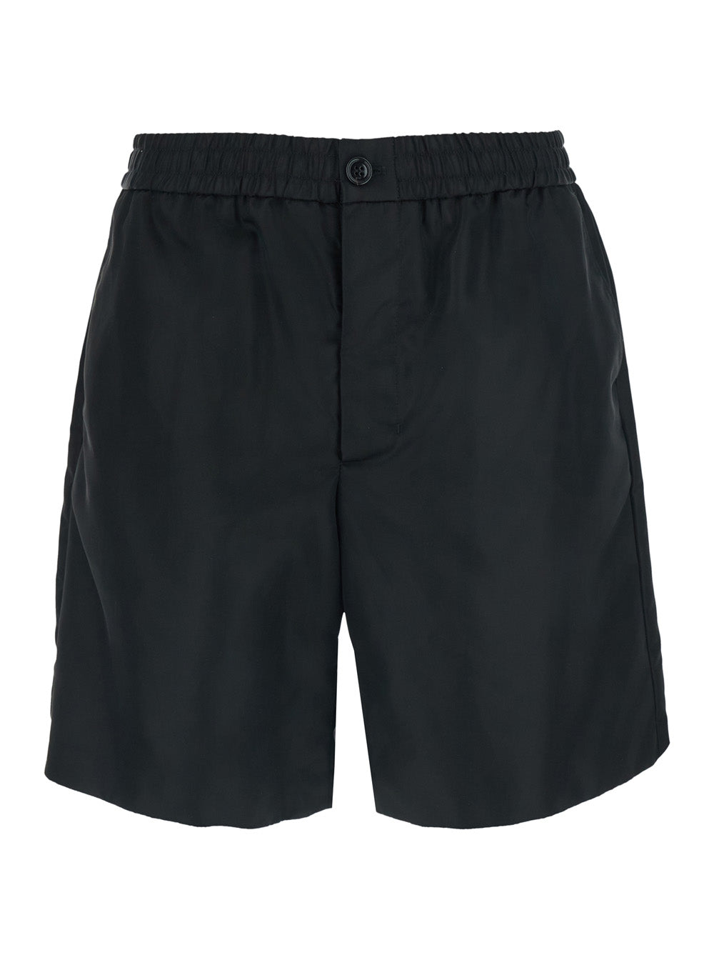 Ami Paris Men Black Shorts With Elastic Waist And Ami De Coeur Detail On The Back In Tech Fabric Man AMI PARIS