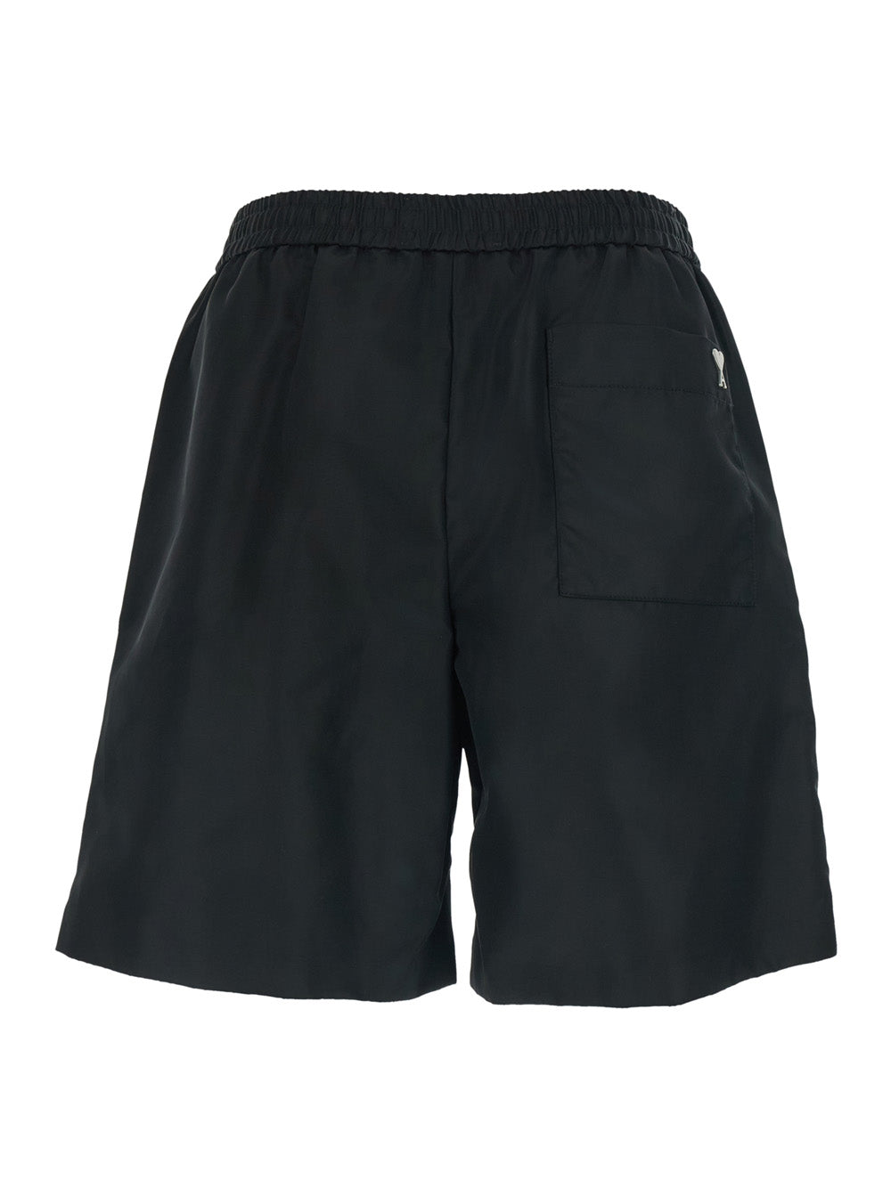Ami Paris Men Black Shorts With Elastic Waist And Ami De Coeur Detail On The Back In Tech Fabric Man AMI PARIS