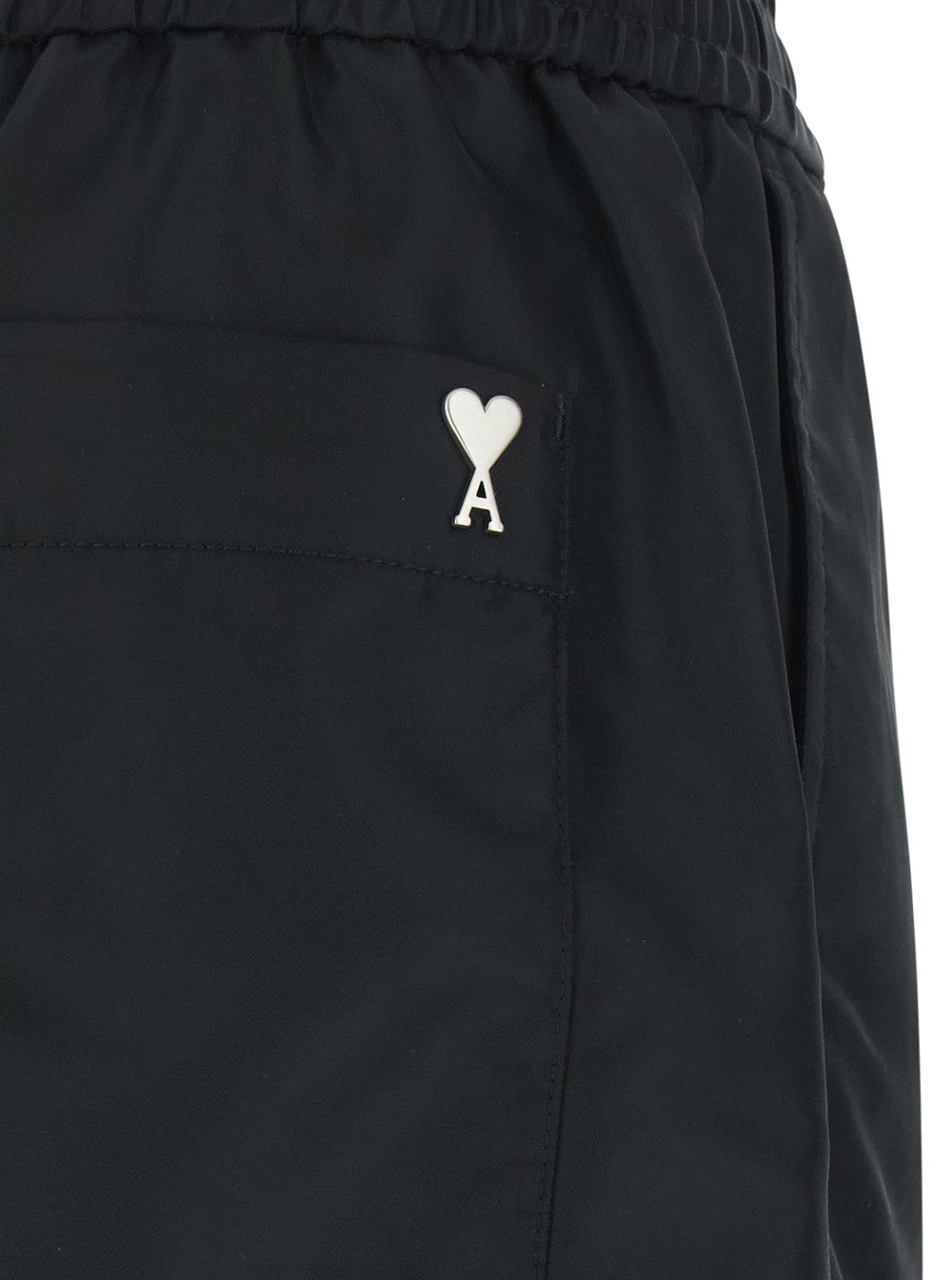 Ami Paris Men Black Shorts With Elastic Waist And Ami De Coeur Detail On The Back In Tech Fabric Man AMI PARIS