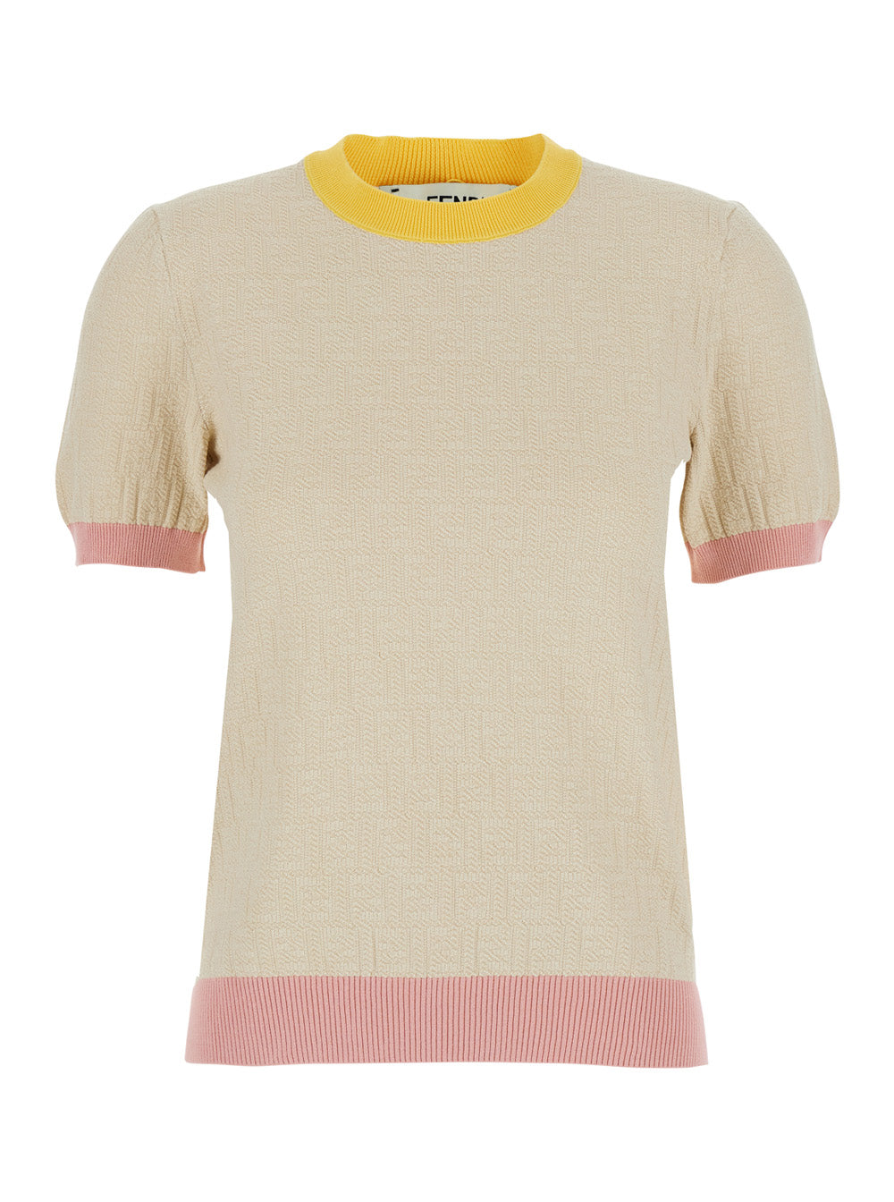 Fendi Women White T-Shirt 'Color Block Ff Short Sleeves Tee' With Fendi Logo In Cotton Women FENDI