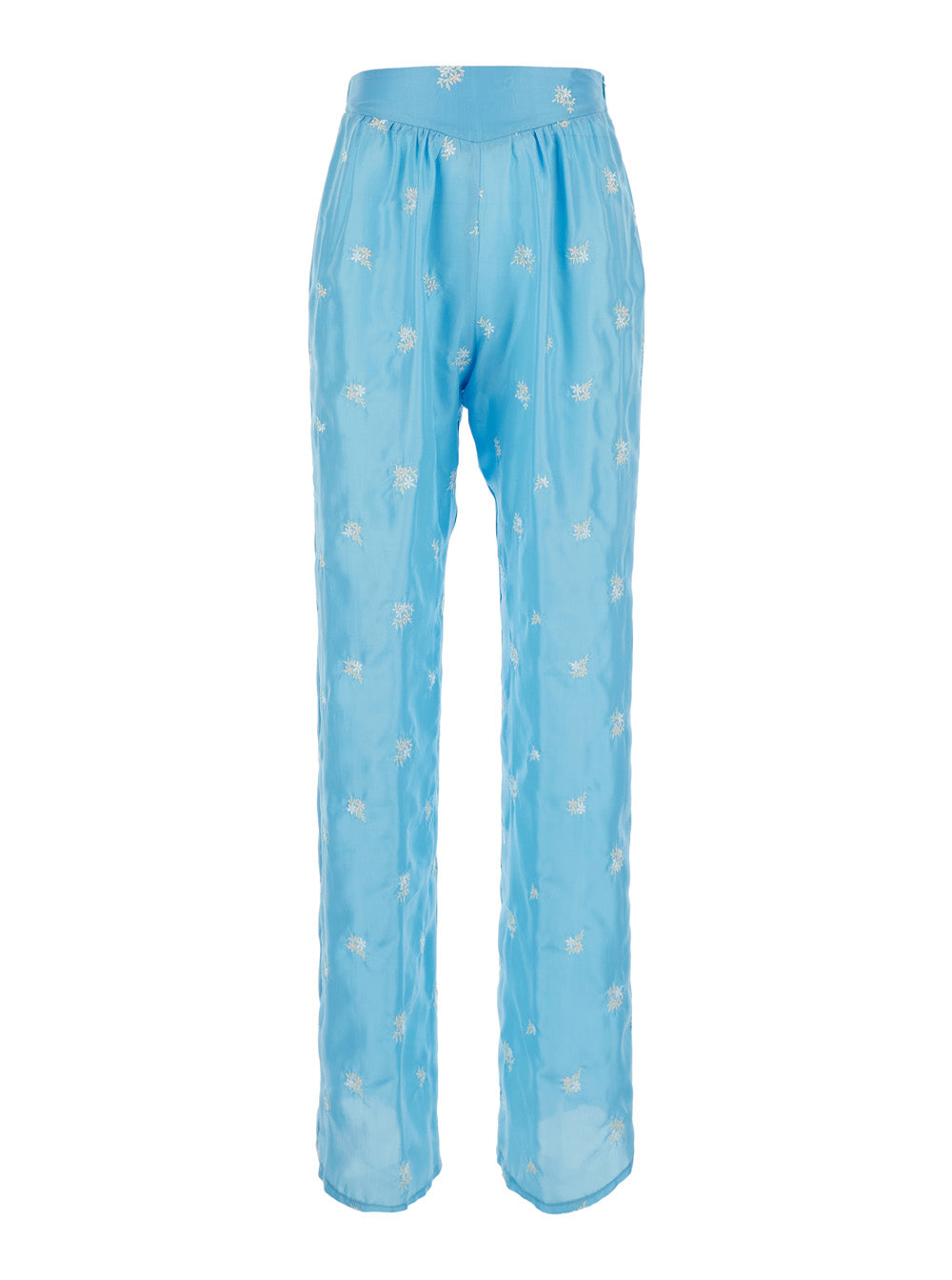 Forte_Forte Women Blue Pants With All-Over Floral Embroidery In Silk Women FORTE FORTE