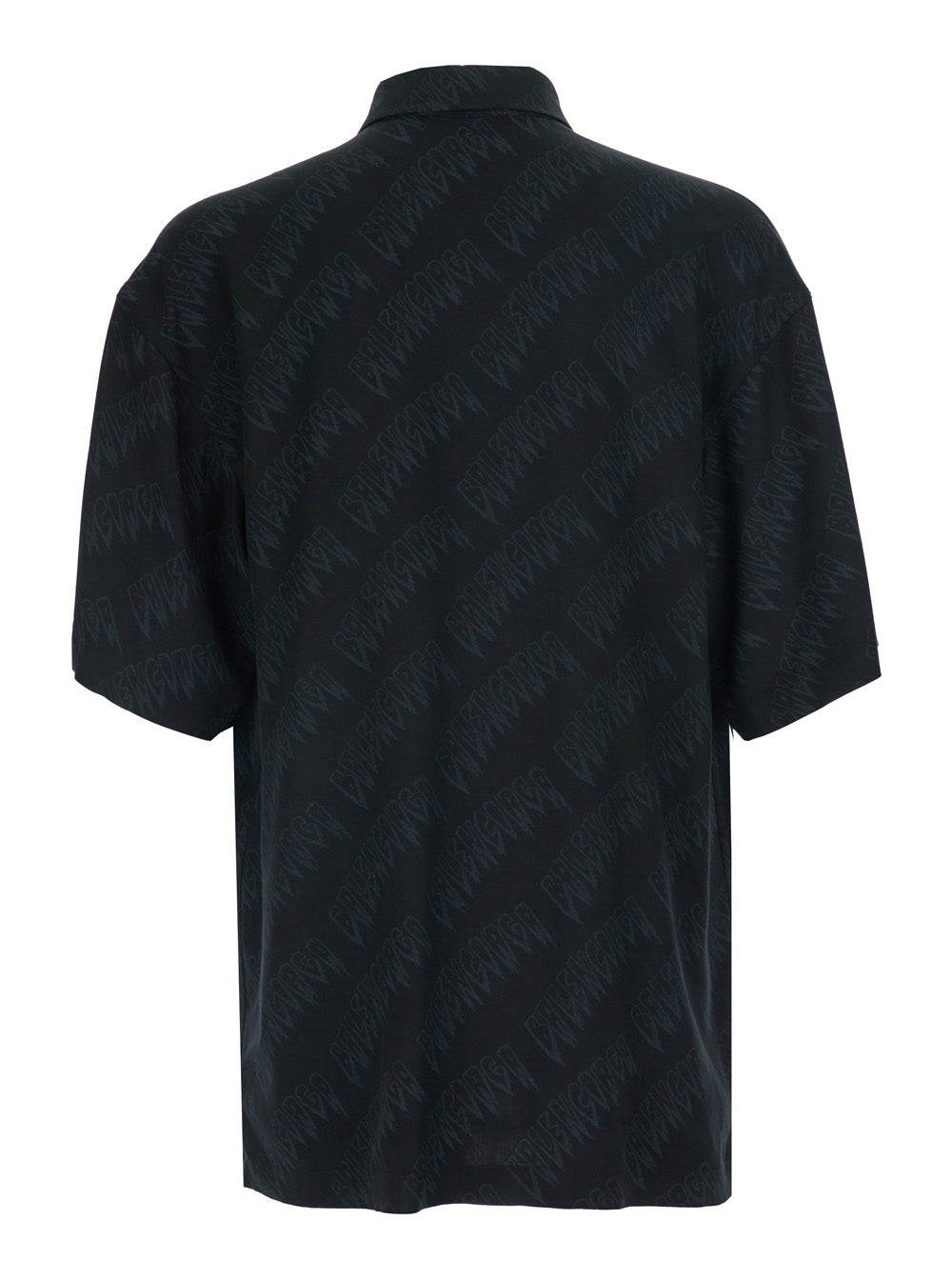 Balenciaga Men Black Shirt 'Creeper' With Classic Collar And All-Over Logo Motif In Viscose For Men BALENCIAGA