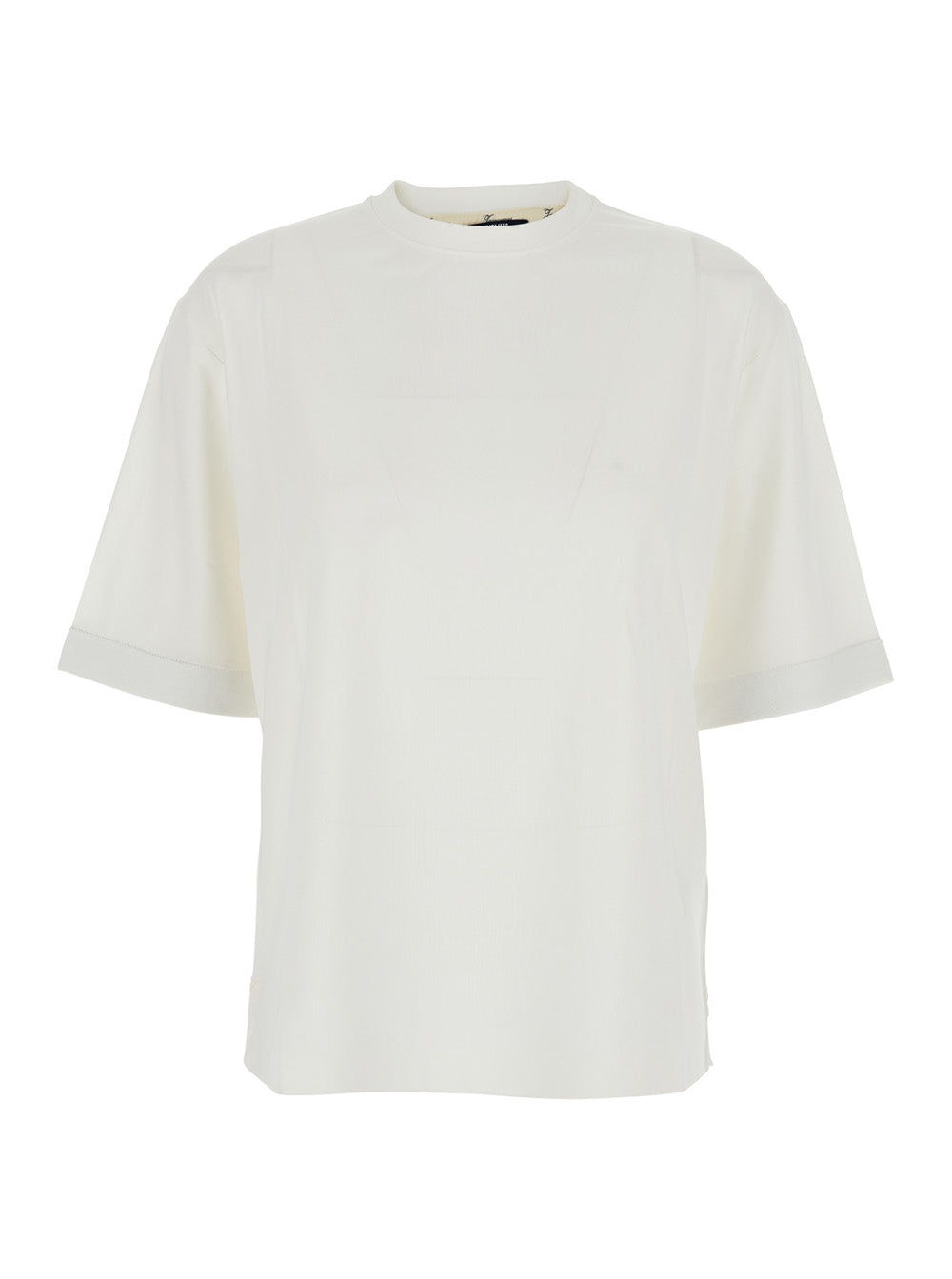 Jacquemus Women 'Le Tshirt Ventadou' White Crew Neck T-Shirt With Gros Grain Logo On The Back In Fabric For Women JACQUEMUS