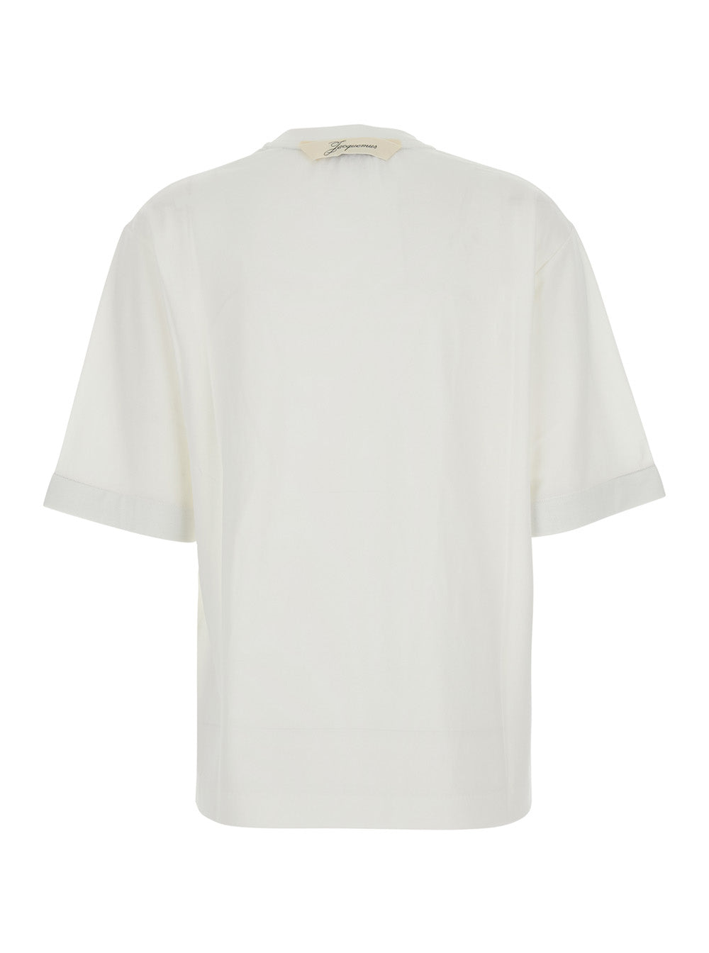 Jacquemus Women 'Le Tshirt Ventadou' White Crew Neck T-Shirt With Gros Grain Logo On The Back In Fabric For Women JACQUEMUS