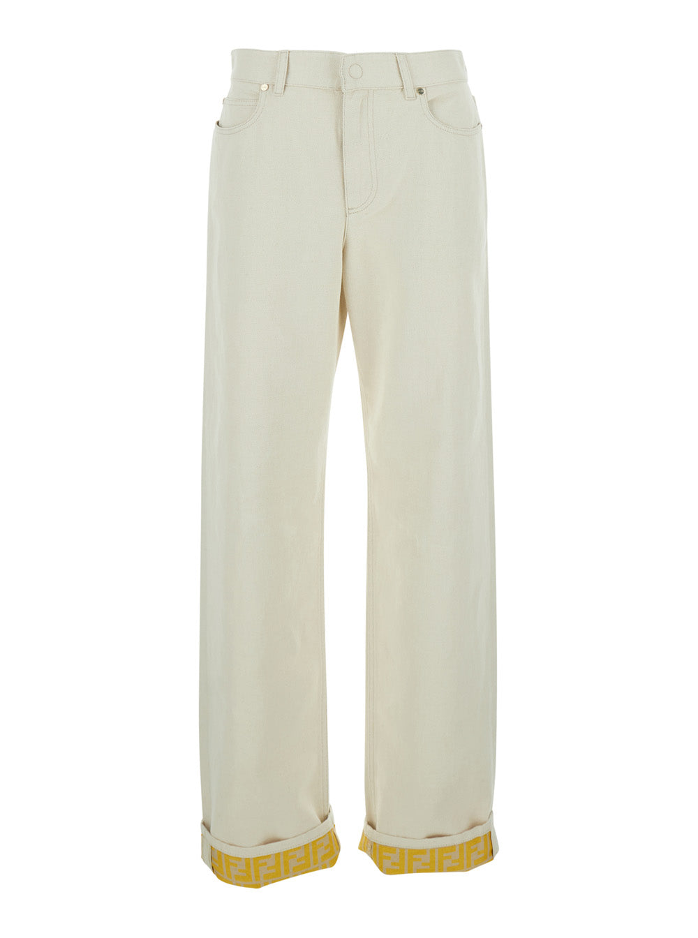 Fendi Women White Five-Pocket Design Jeans With Logo Patch On The Back In Denim For Women FENDI
