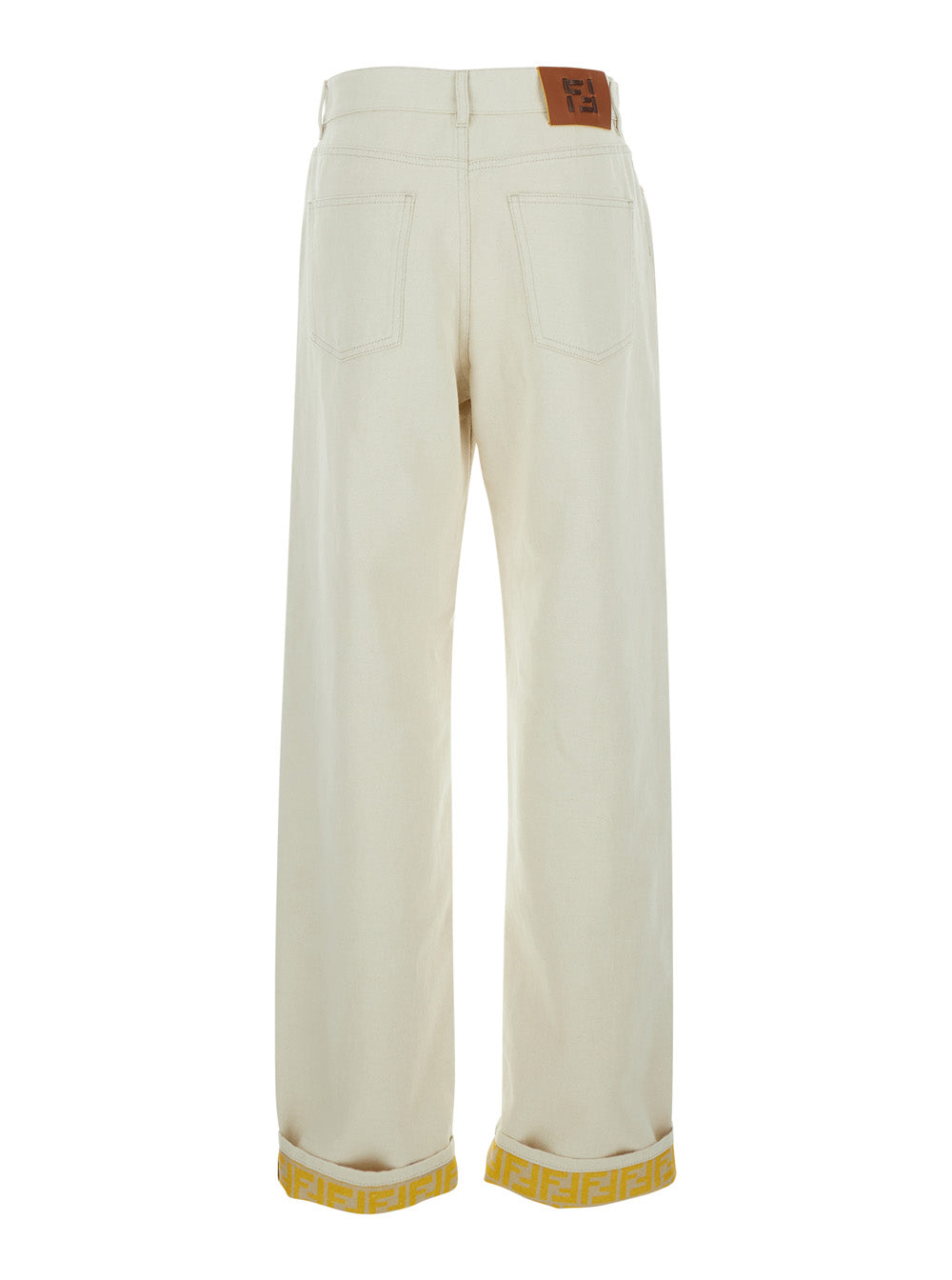 Fendi Women White Five-Pocket Design Jeans With Logo Patch On The Back In Denim For Women FENDI