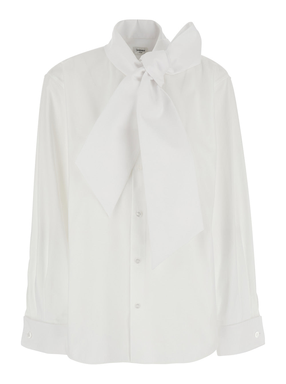 Saint Laurent Women White Long-Sleeved Shirt With Lavallière Collar In Cotton Poplin For Women SAINT LAURENT
