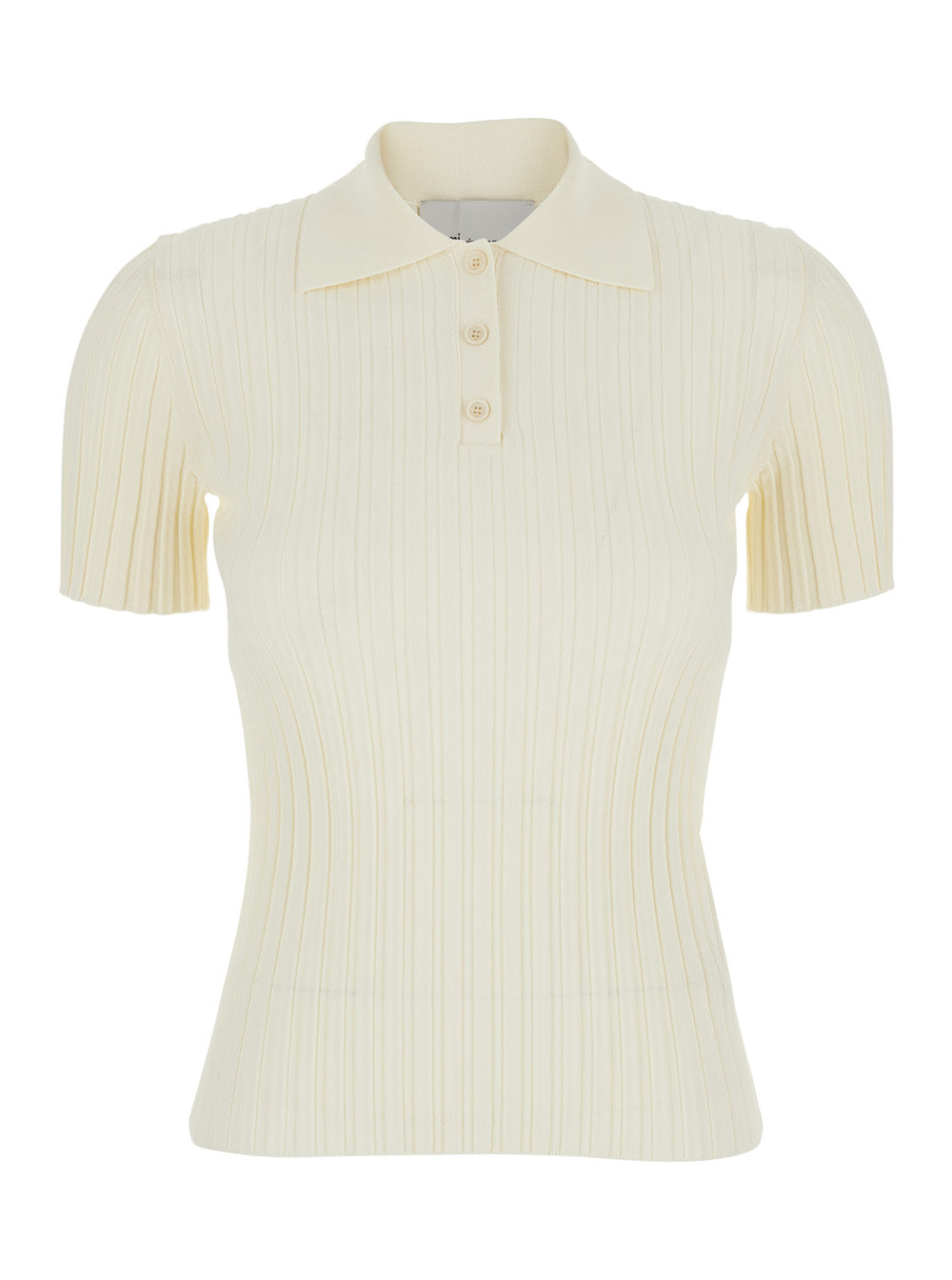 Ami Paris Women White Polo Shirt With Ribbed Knit In Viscose Blend For Women AMI PARIS