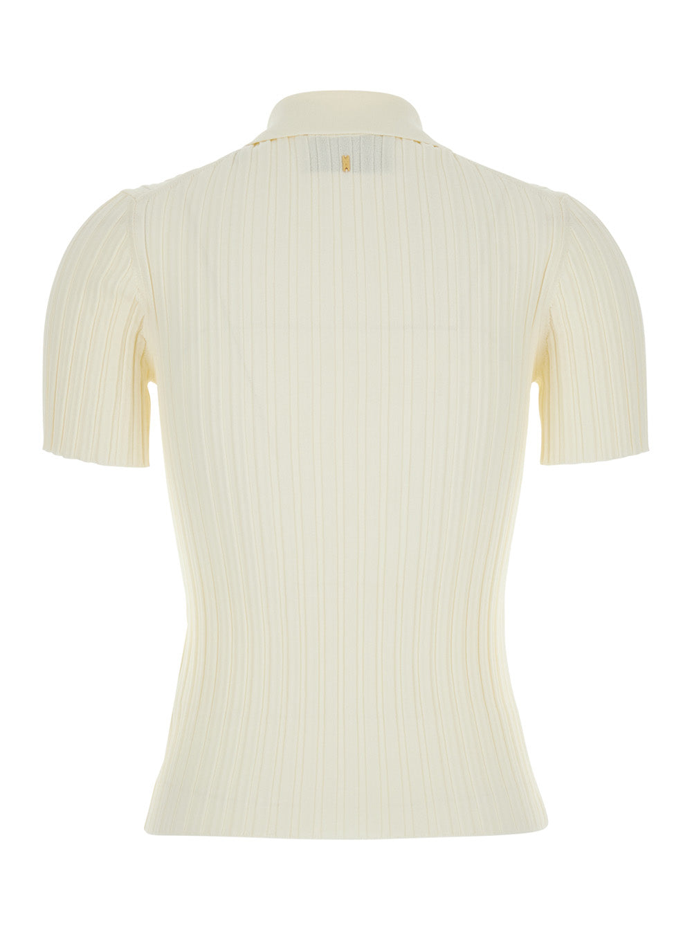 Ami Paris Women White Polo Shirt With Ribbed Knit In Viscose Blend For Women AMI PARIS