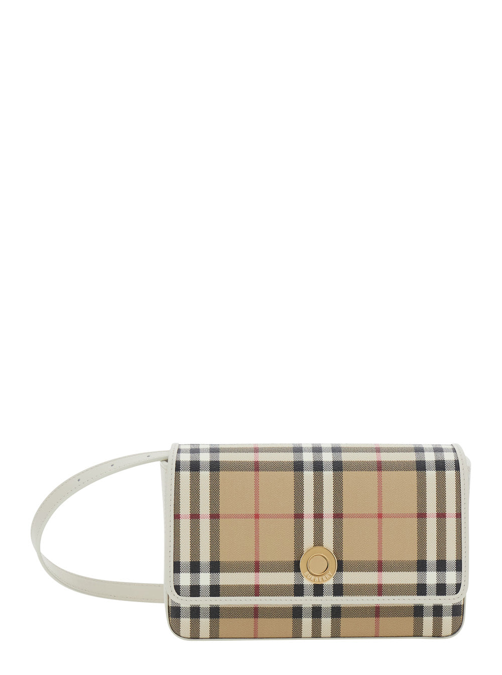 Burberry Women 'Hampshire' Beige Crossbody Bag With Adjustable Strap And Check Motif All-Over In Blend Cotton For Women BURBERRY