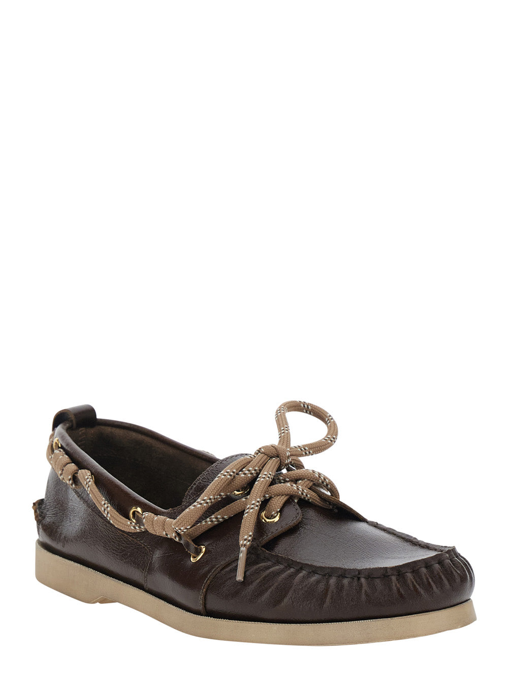 Golden Goose Men Brown Boat Moccasins With Side Laces In Leather Men GOLDEN GOOSE