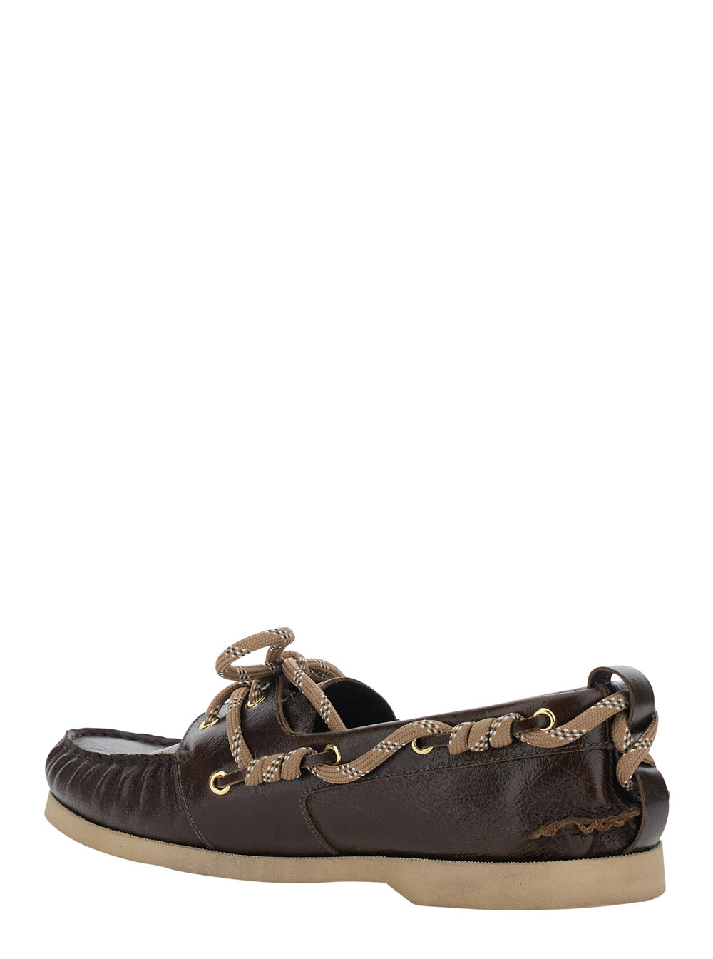 Golden Goose Men Brown Boat Moccasins With Side Laces In Leather Men GOLDEN GOOSE