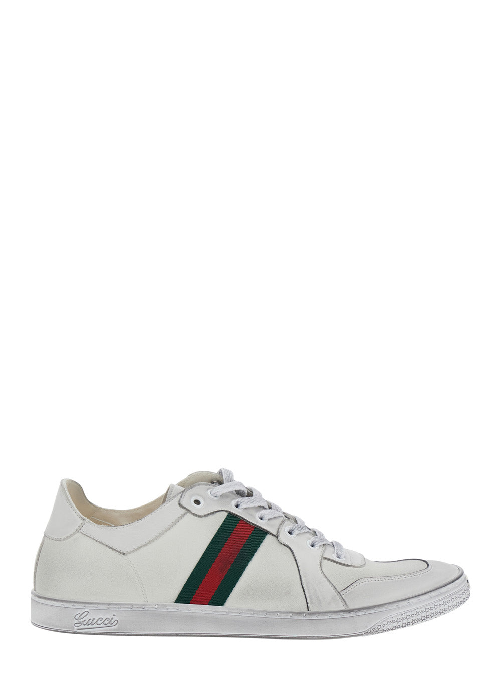 Gucci Men 'Coda' White Low Top Sneakers With Web Detail On The Side In White Leather For Men GUCCI