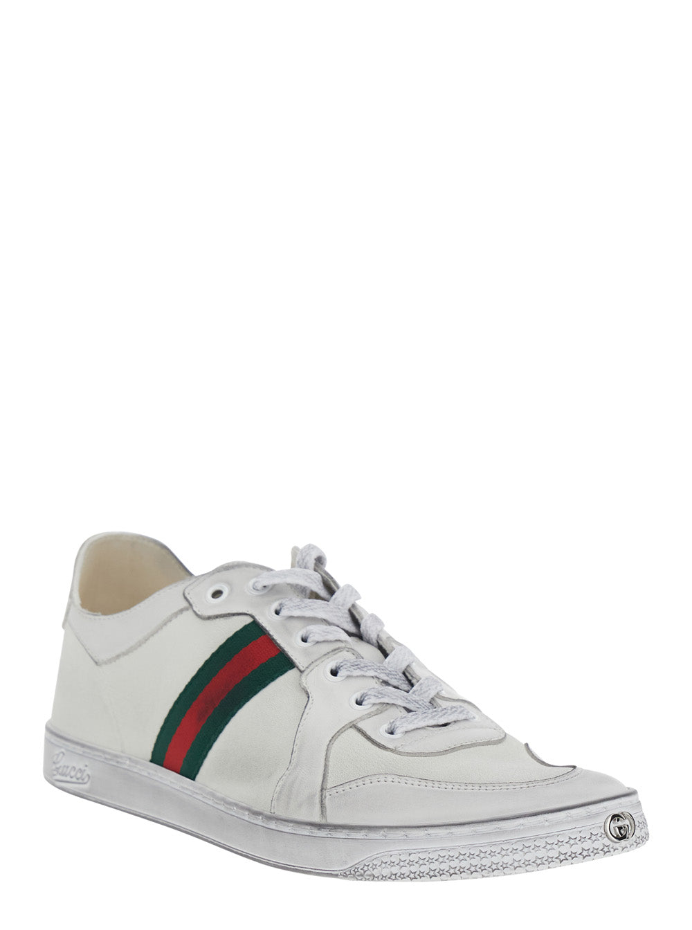 Gucci Men 'Coda' White Low Top Sneakers With Web Detail On The Side In White Leather For Men GUCCI