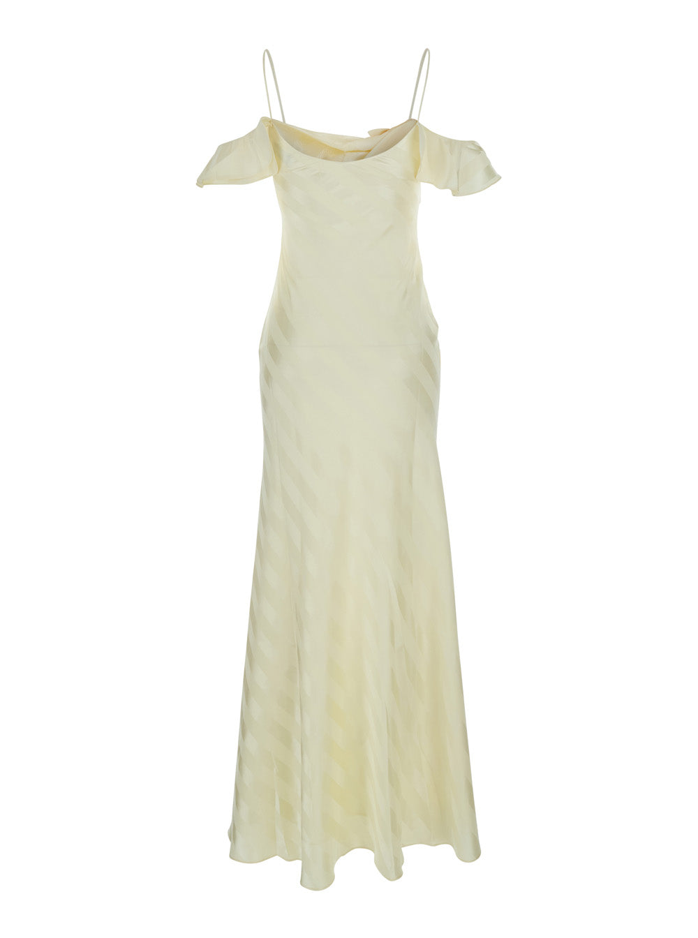 Self-Portrait Women Dress 'Yellow Satin Striped Maxi Dress' With V-Neck In Yellow Silk For Women SELF-PORTRAIT