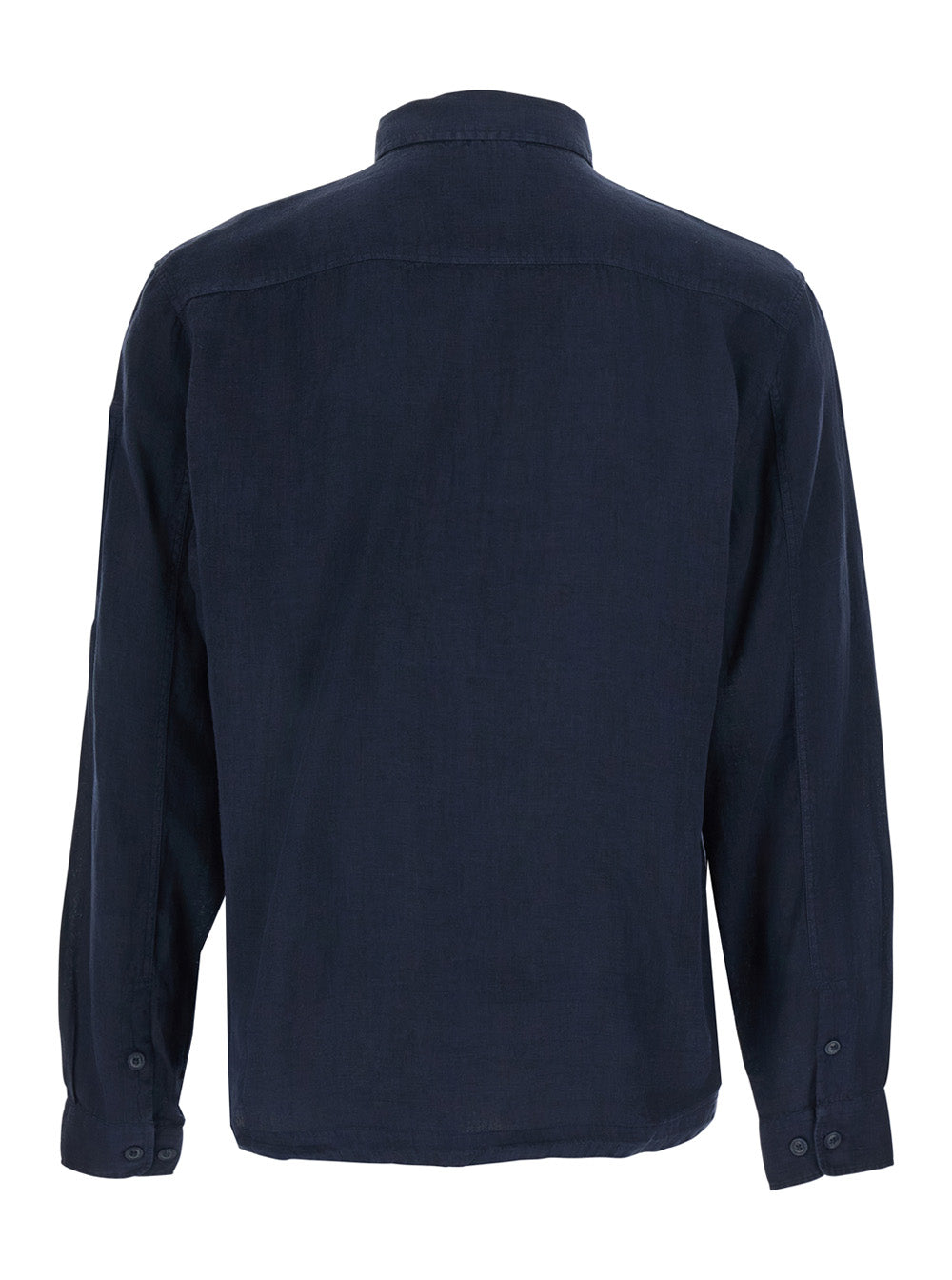 C.P. Company Men Blue Shirt With Classic Collar And Logo Plate On The Sleeve In Linen Man C.P. COMPANY