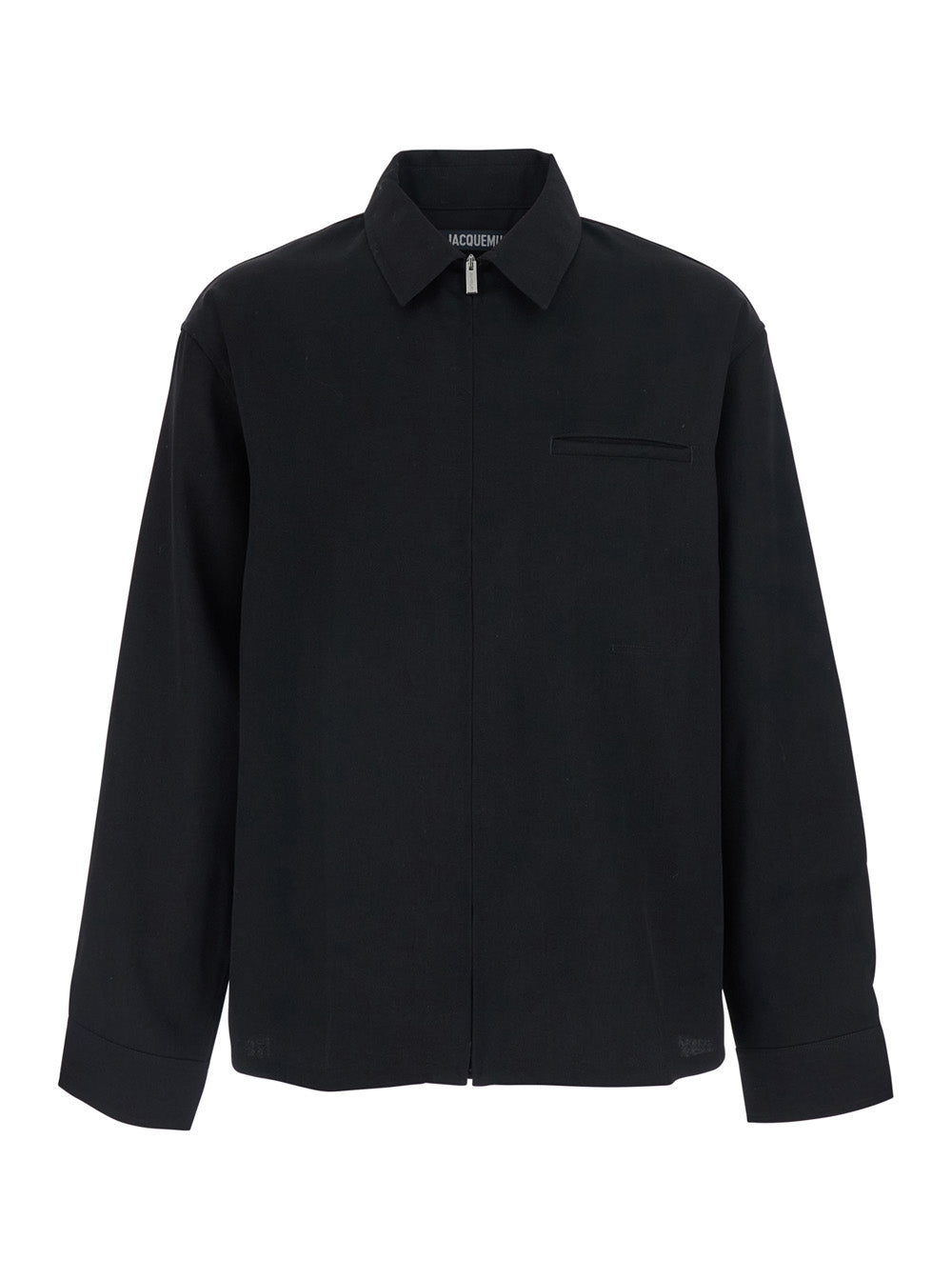Jacquemus Men 'La Chemise Mecano' Black Shirt With Zip Closure And Maxi Logo Lettering On The Back In Wool For Men JACQUEMUS