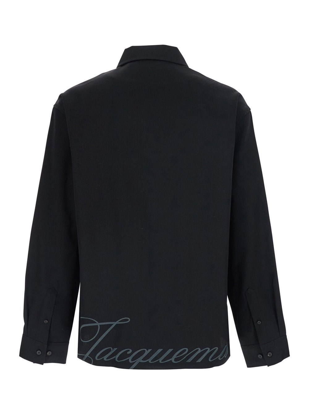 Jacquemus Men 'La Chemise Mecano' Black Shirt With Zip Closure And Maxi Logo Lettering On The Back In Wool For Men JACQUEMUS