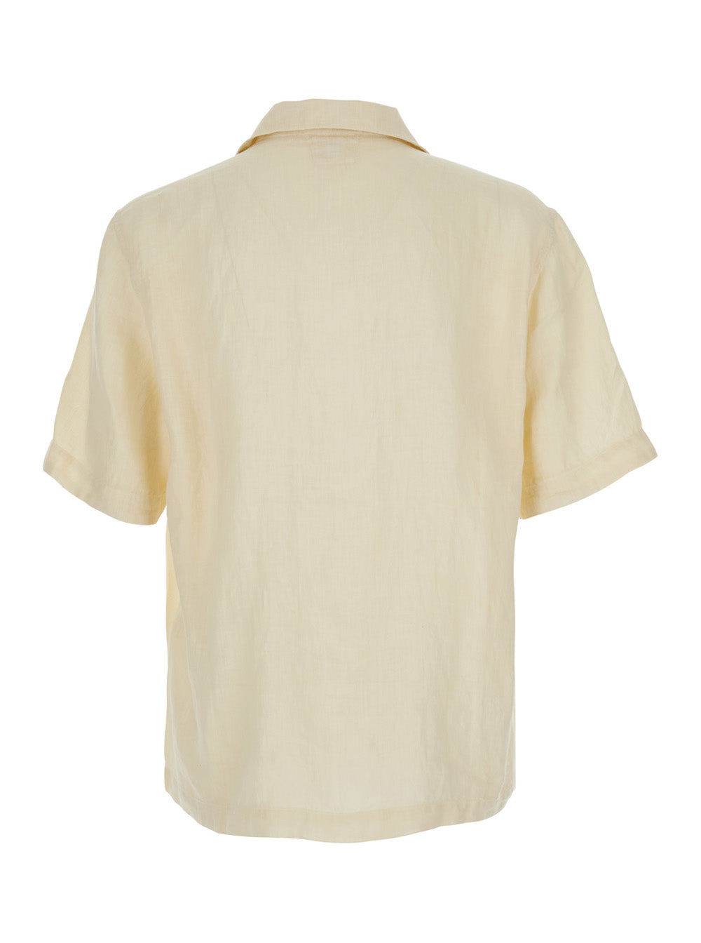 C.P. Company Men Beige Shirt With Logo Print On The Front In Linen Man C.P. COMPANY
